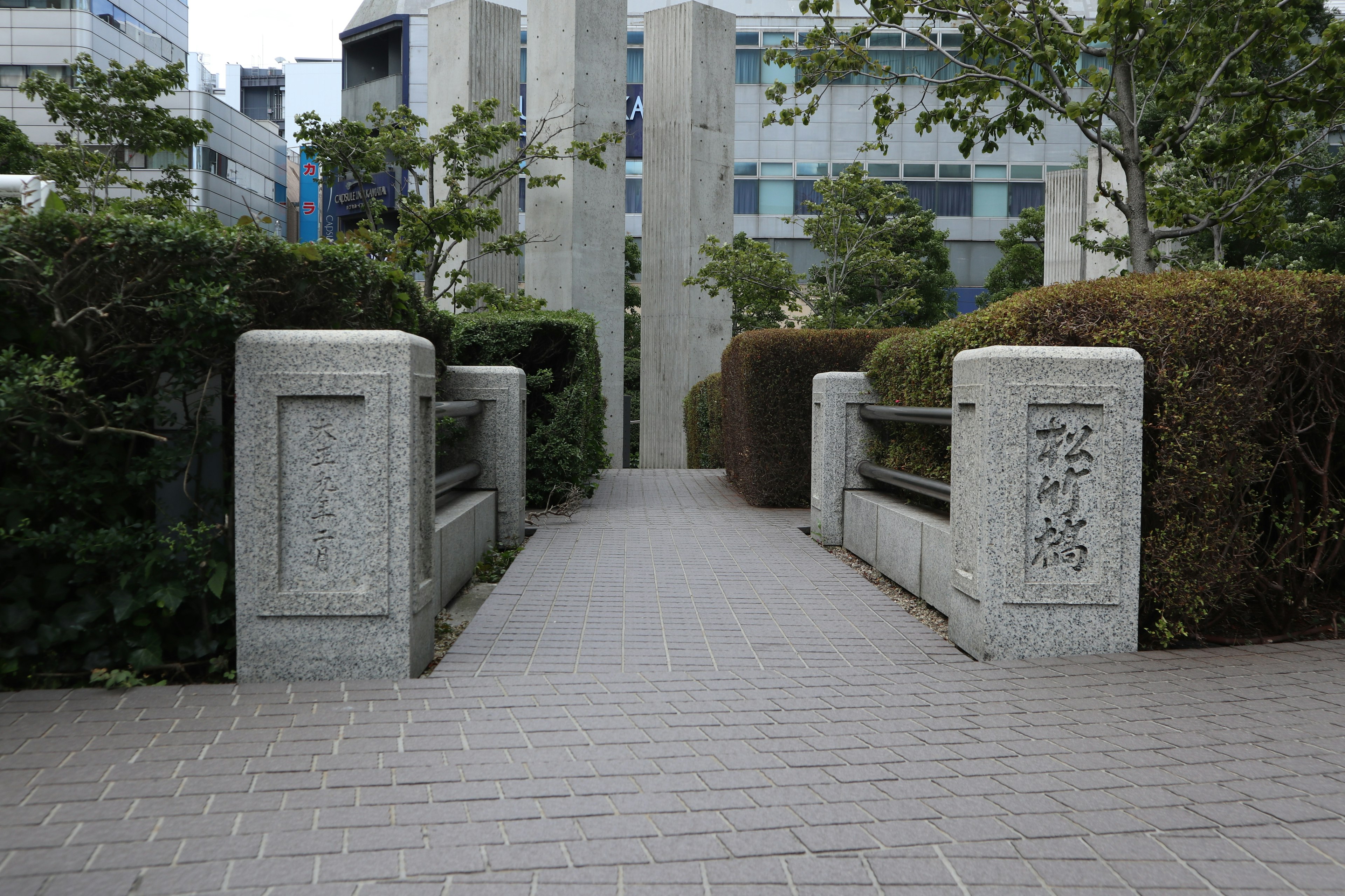 Concrete bridge with greenery on both sides