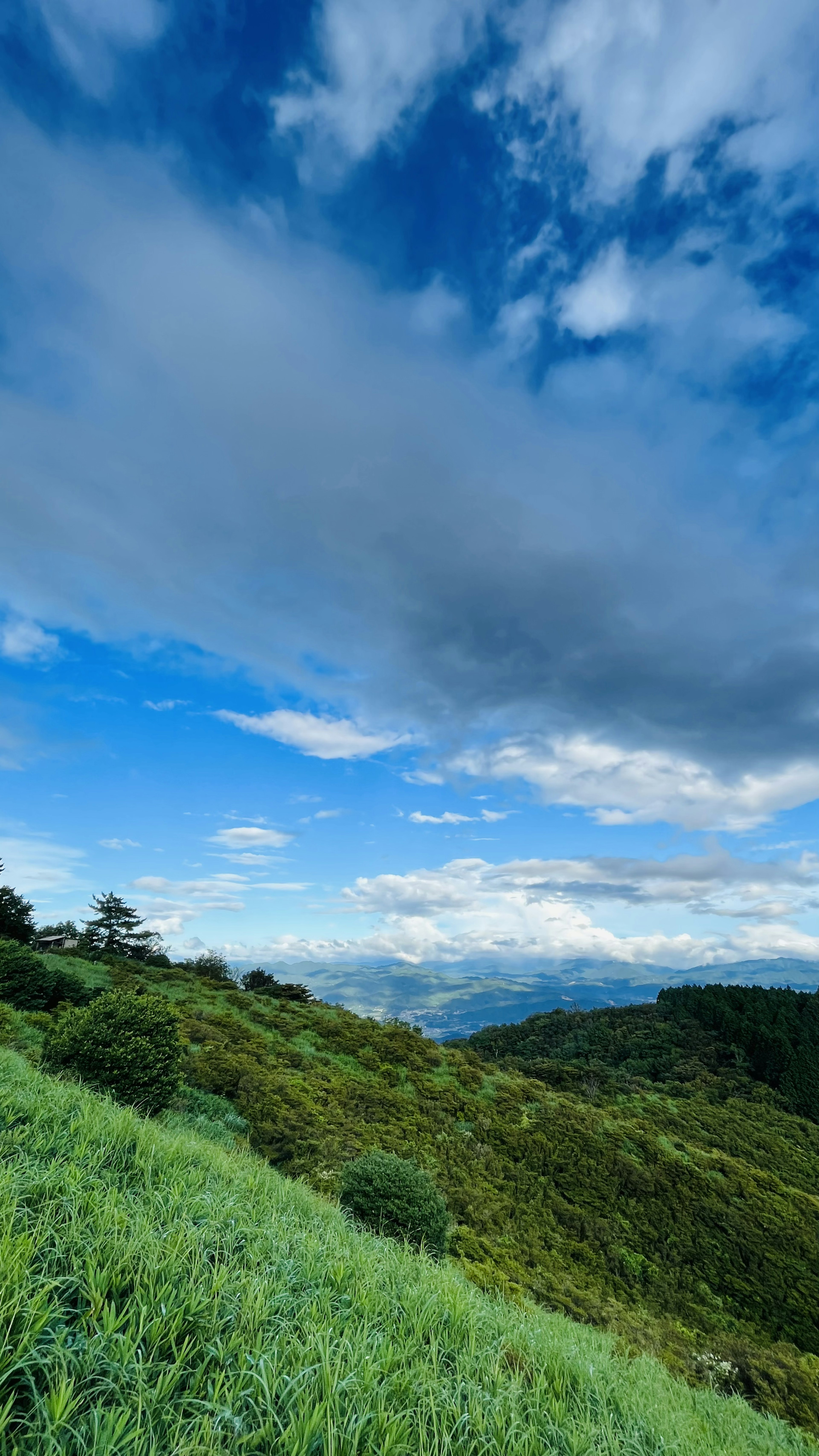 Paisaje de colinas verdes bajo un cielo azul con nubes