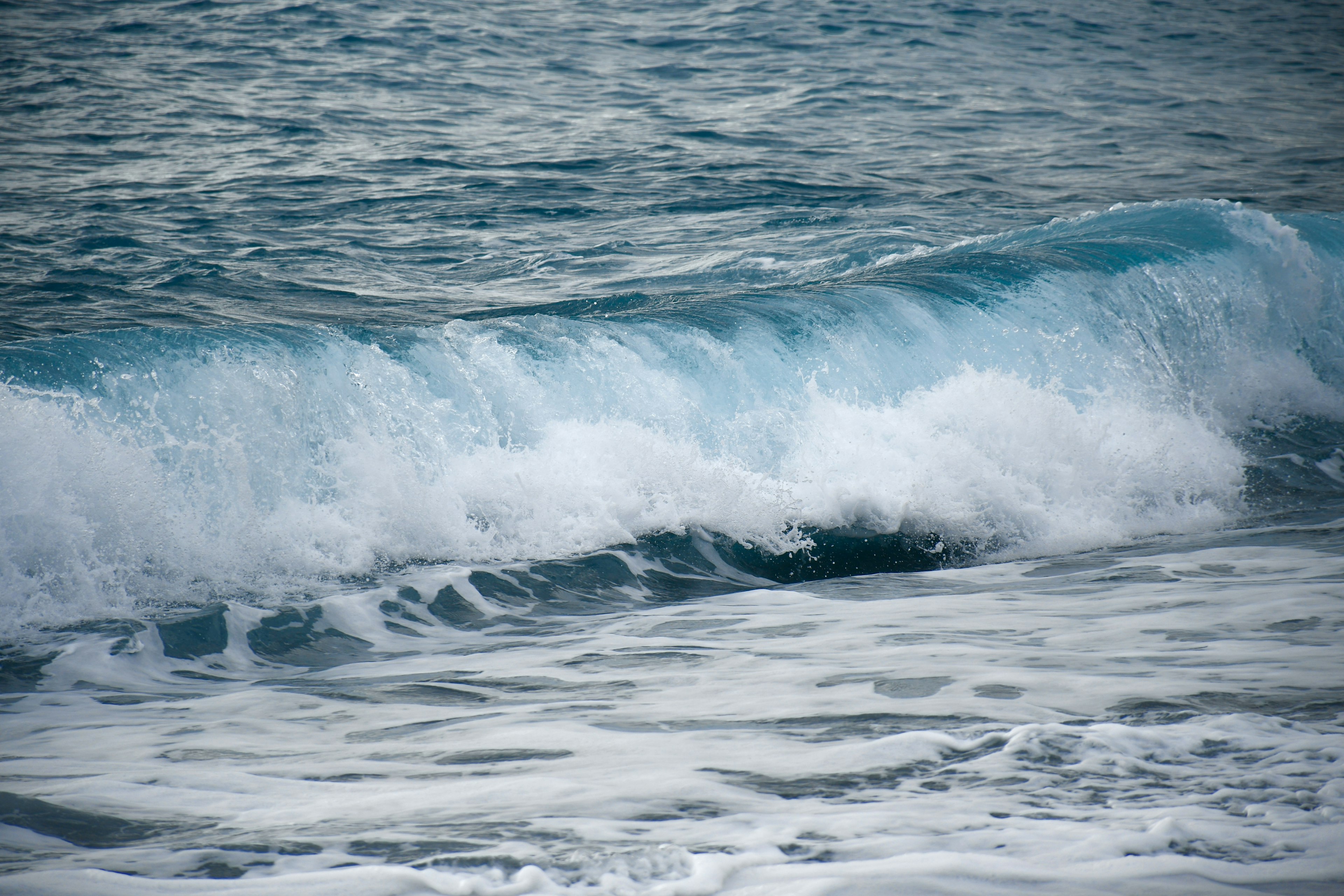 Vagues de l'océan se brisant avec des teintes bleues et de la mousse blanche