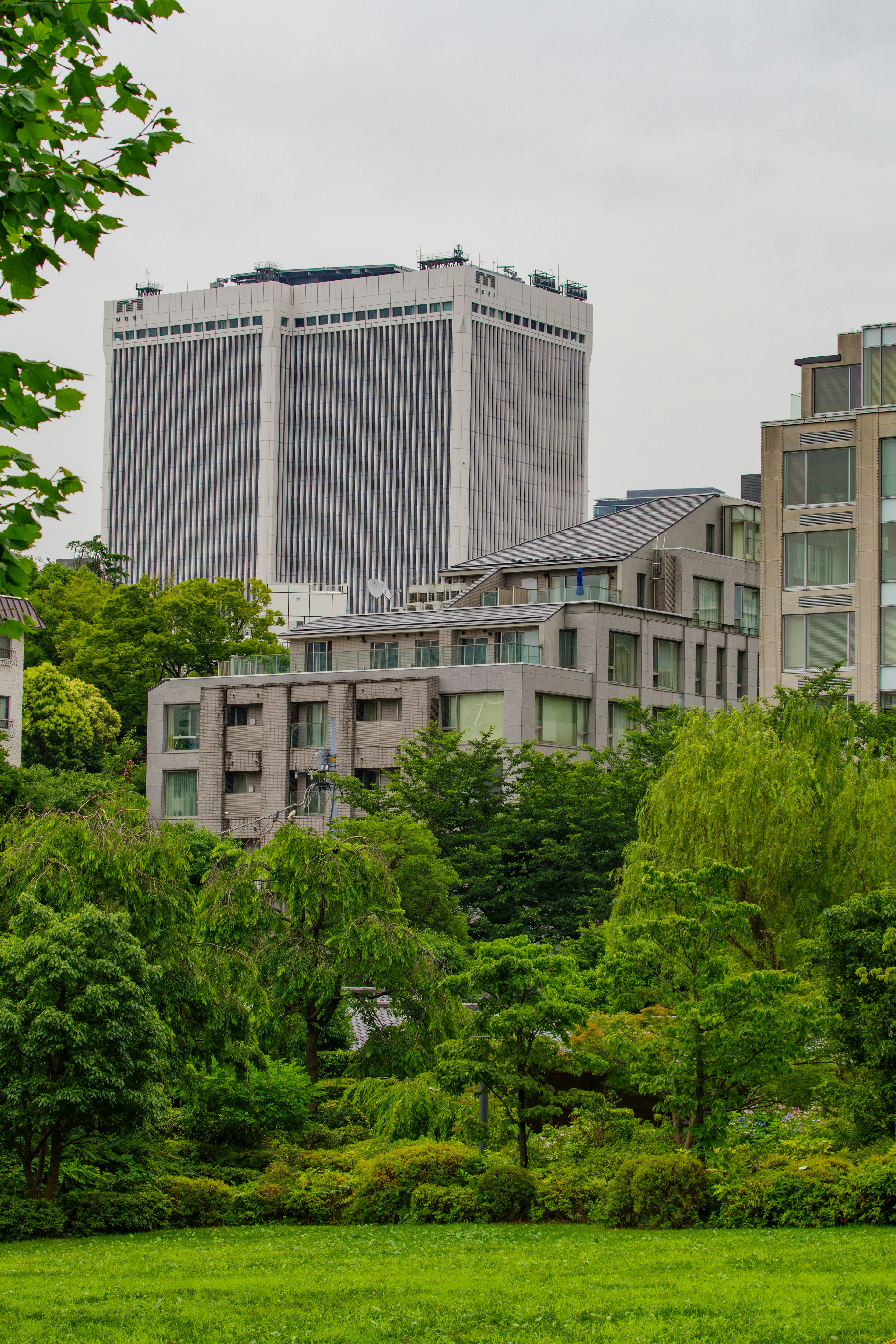 高層ビルと緑豊かな公園の風景