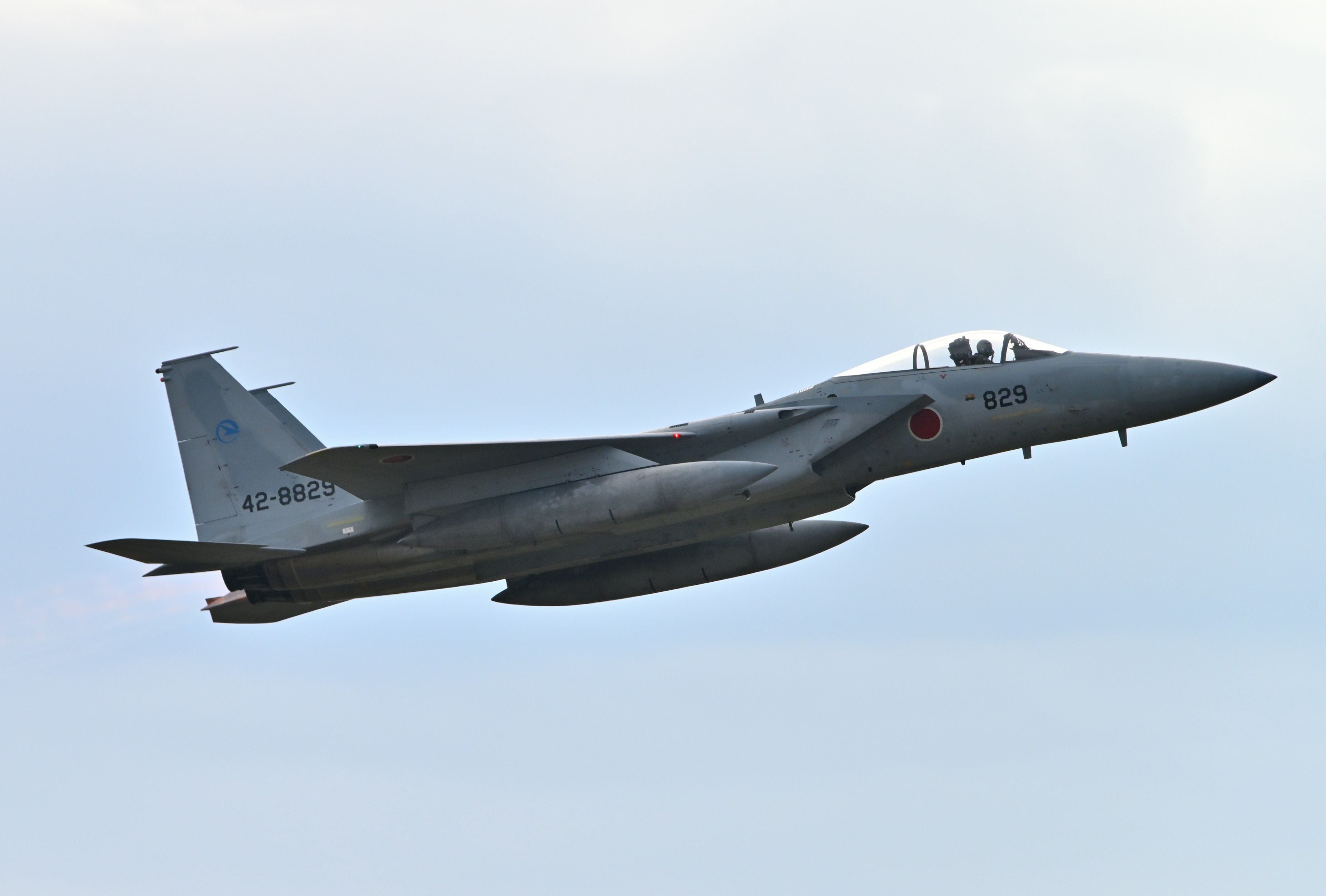 Japanischer F-15 Kampfjet fliegt am Himmel