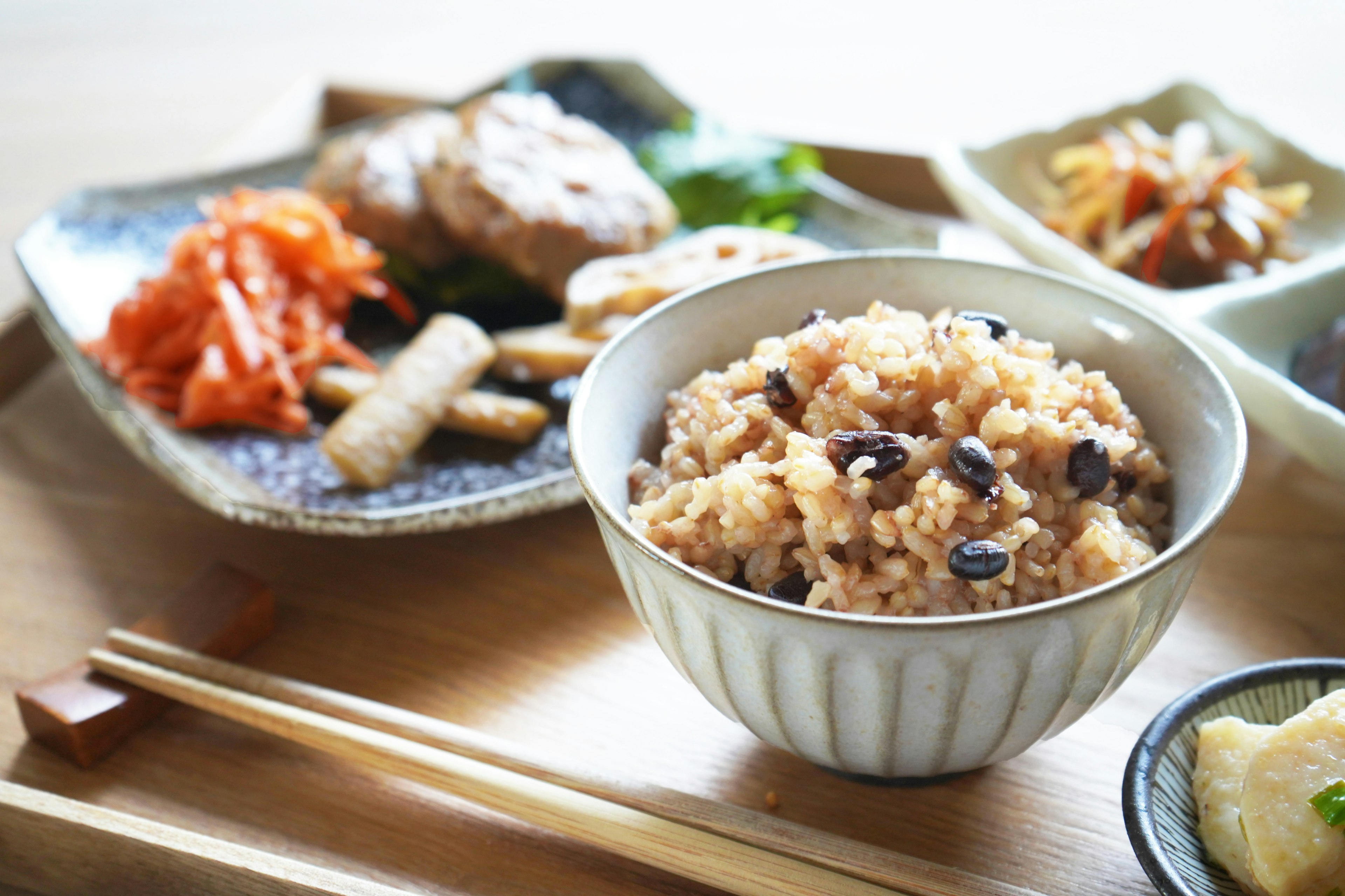 Delicious black bean rice with assorted side dishes