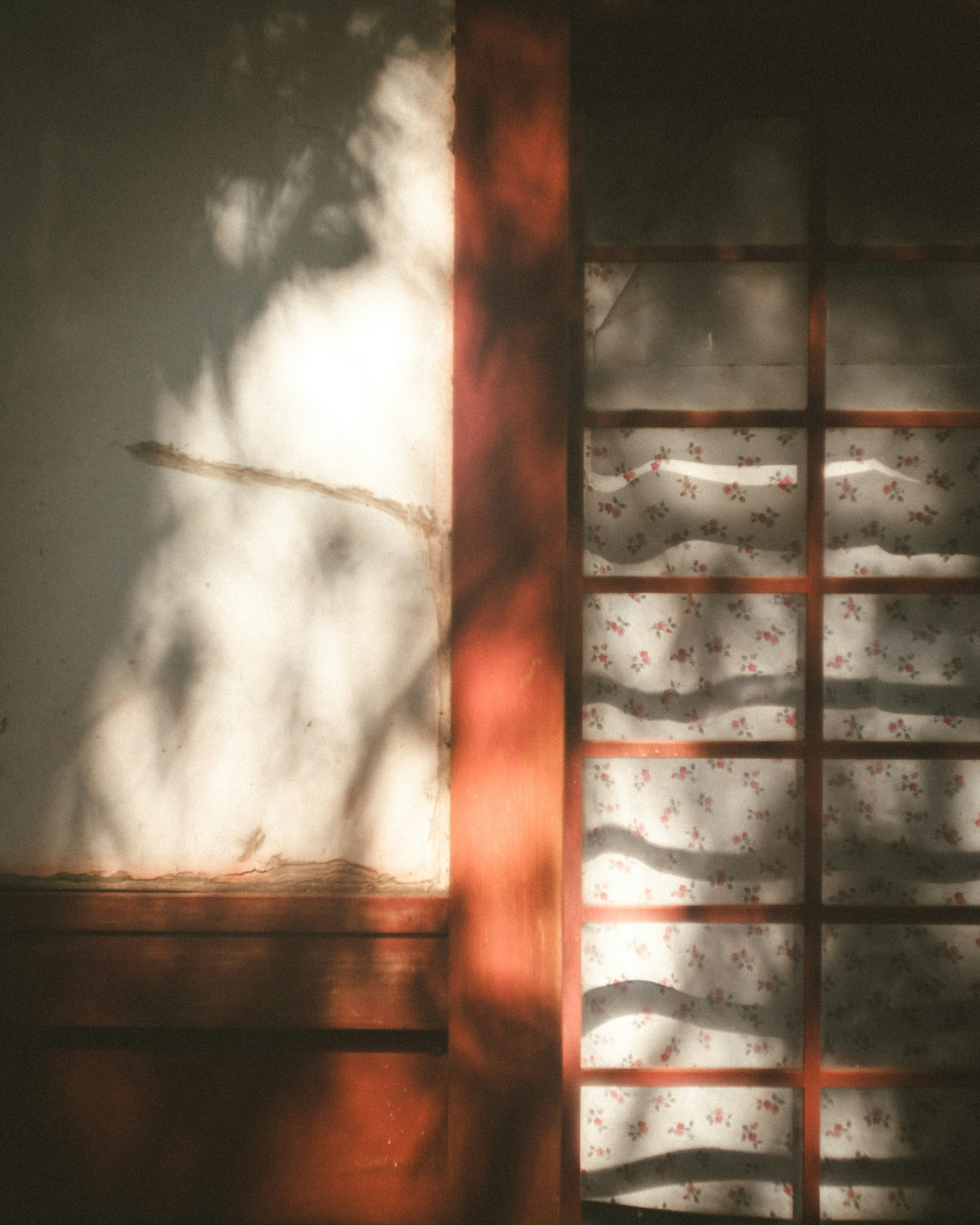 Japanische Tür mit Schatten und Blumenkraftpapier