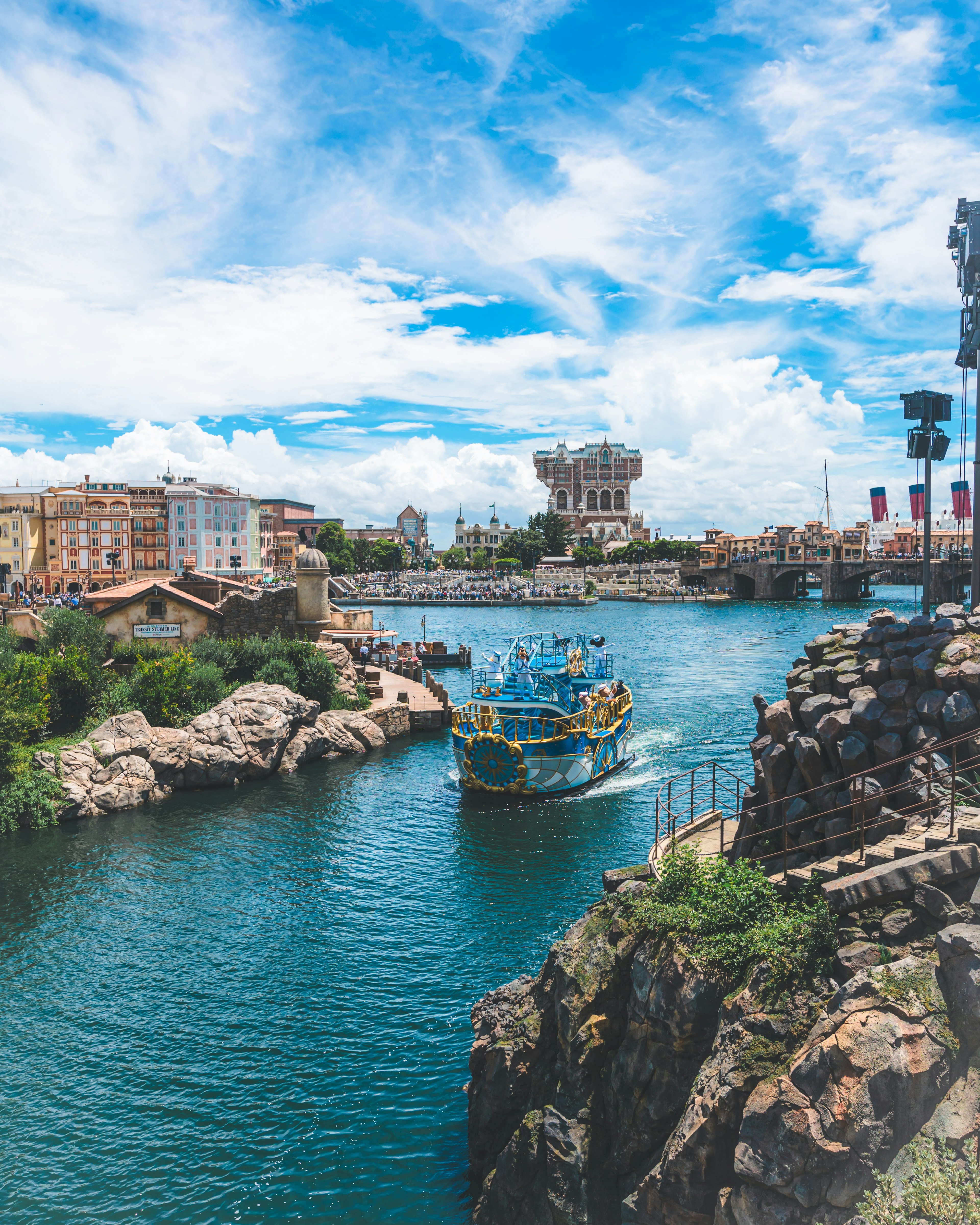 Scenic harbor view with blue water and a boat