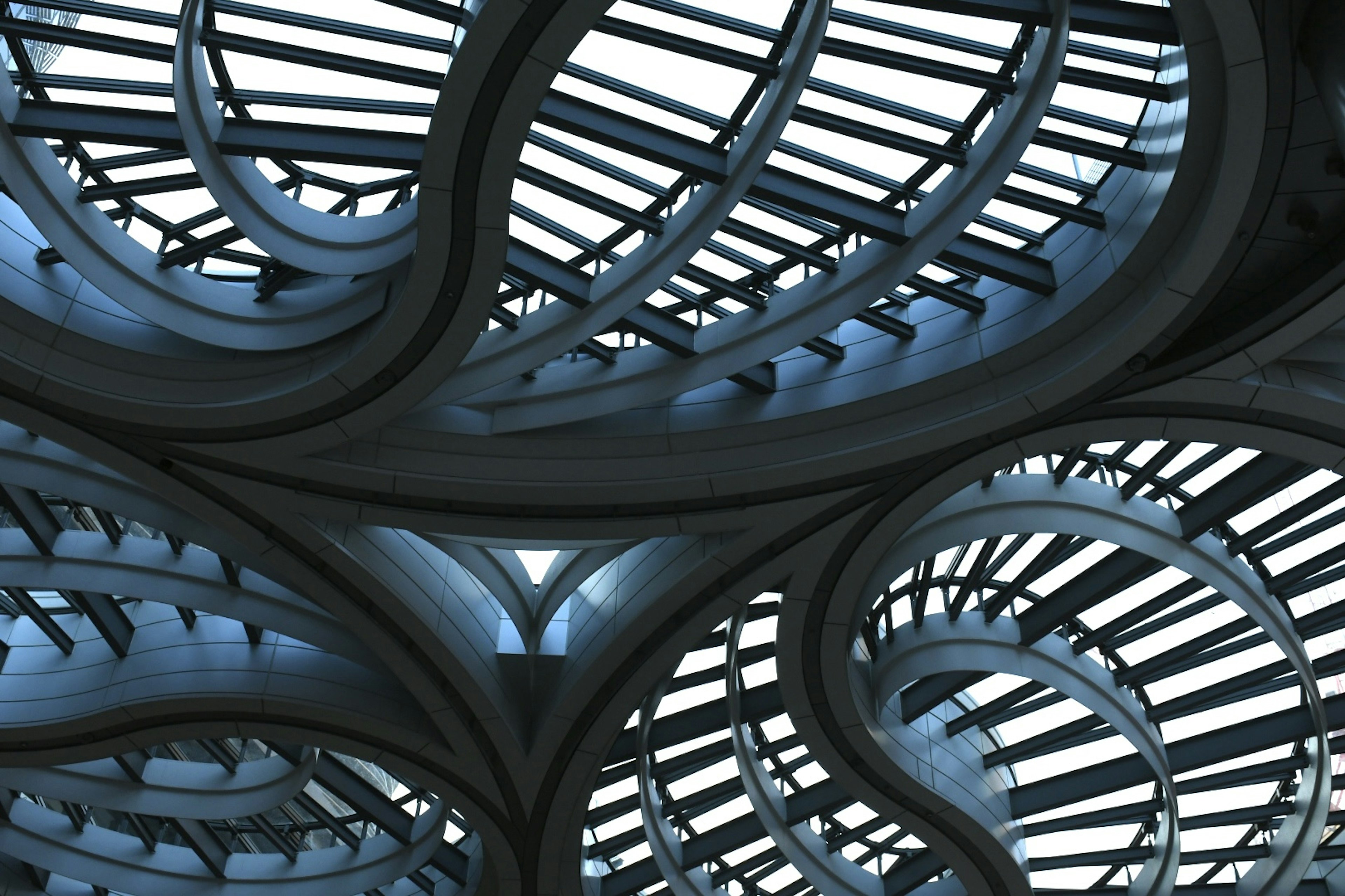 Intricate metal structure of a roof interior design