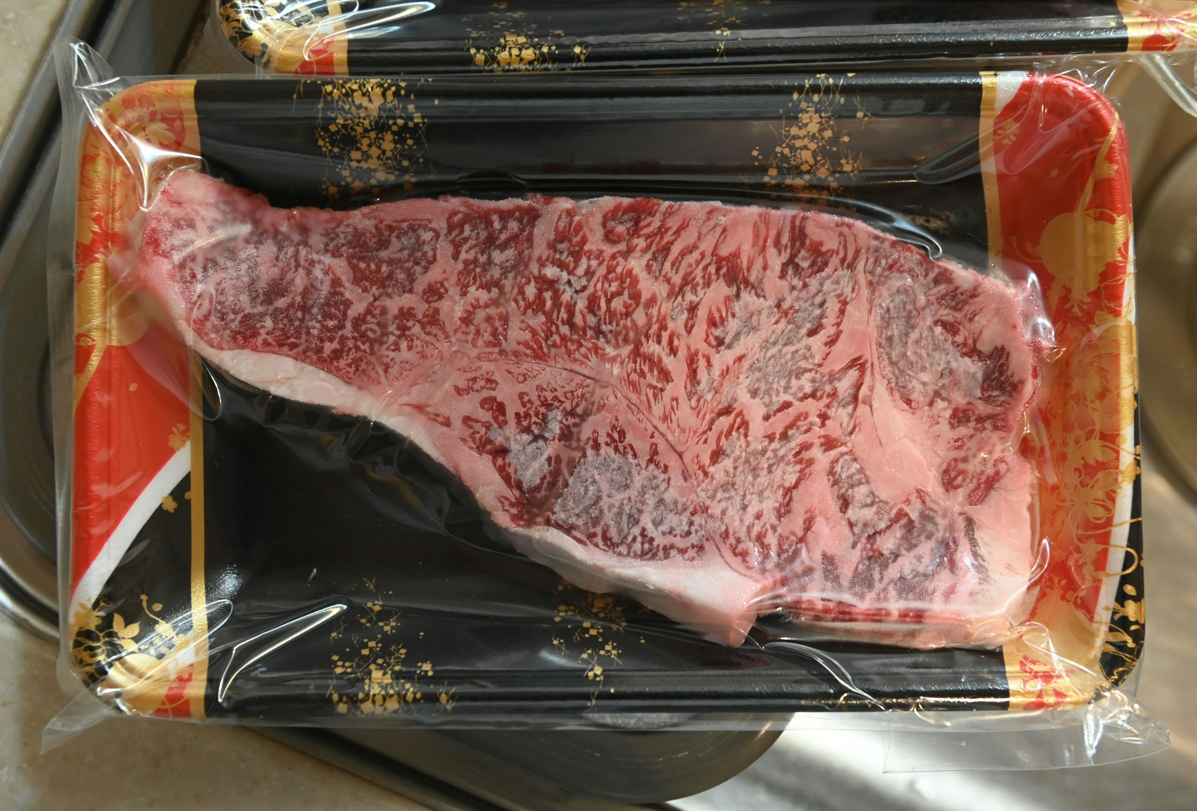 Bellissima bistecca Wagyu marmorizzata in confezione