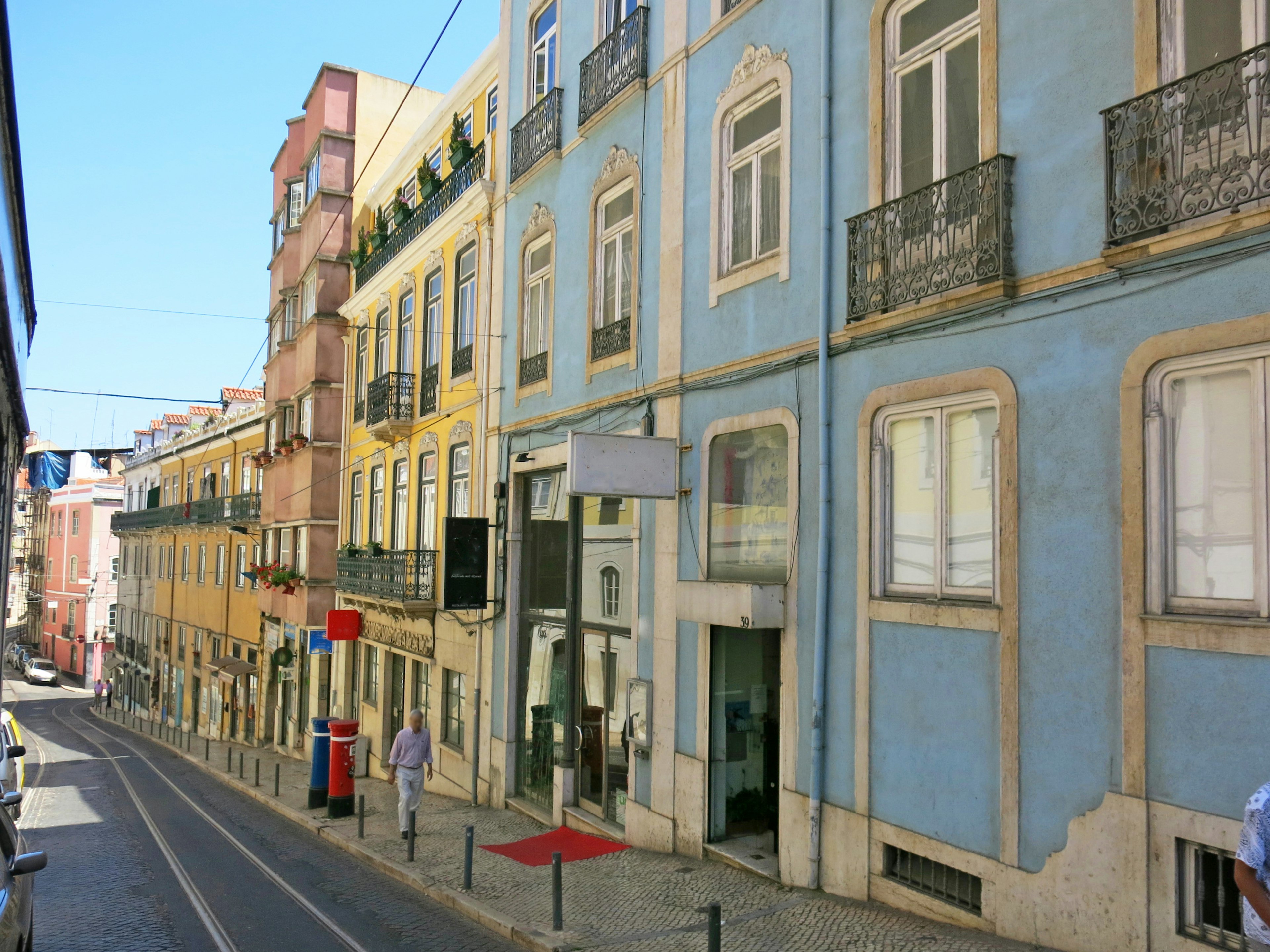 Street view of colorful buildings in Lisbon