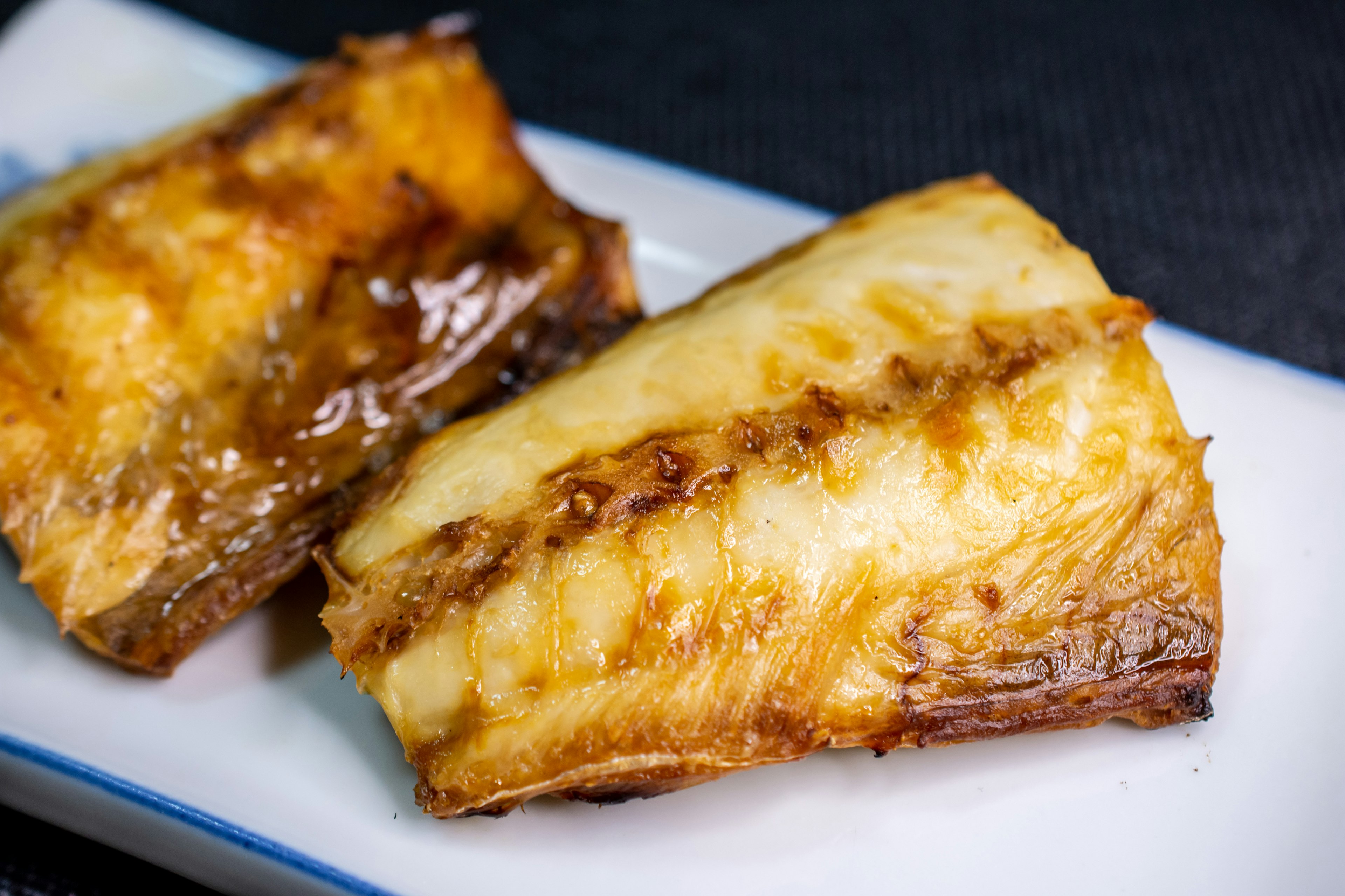 Two delicious pieces of grilled fish presented on a plate