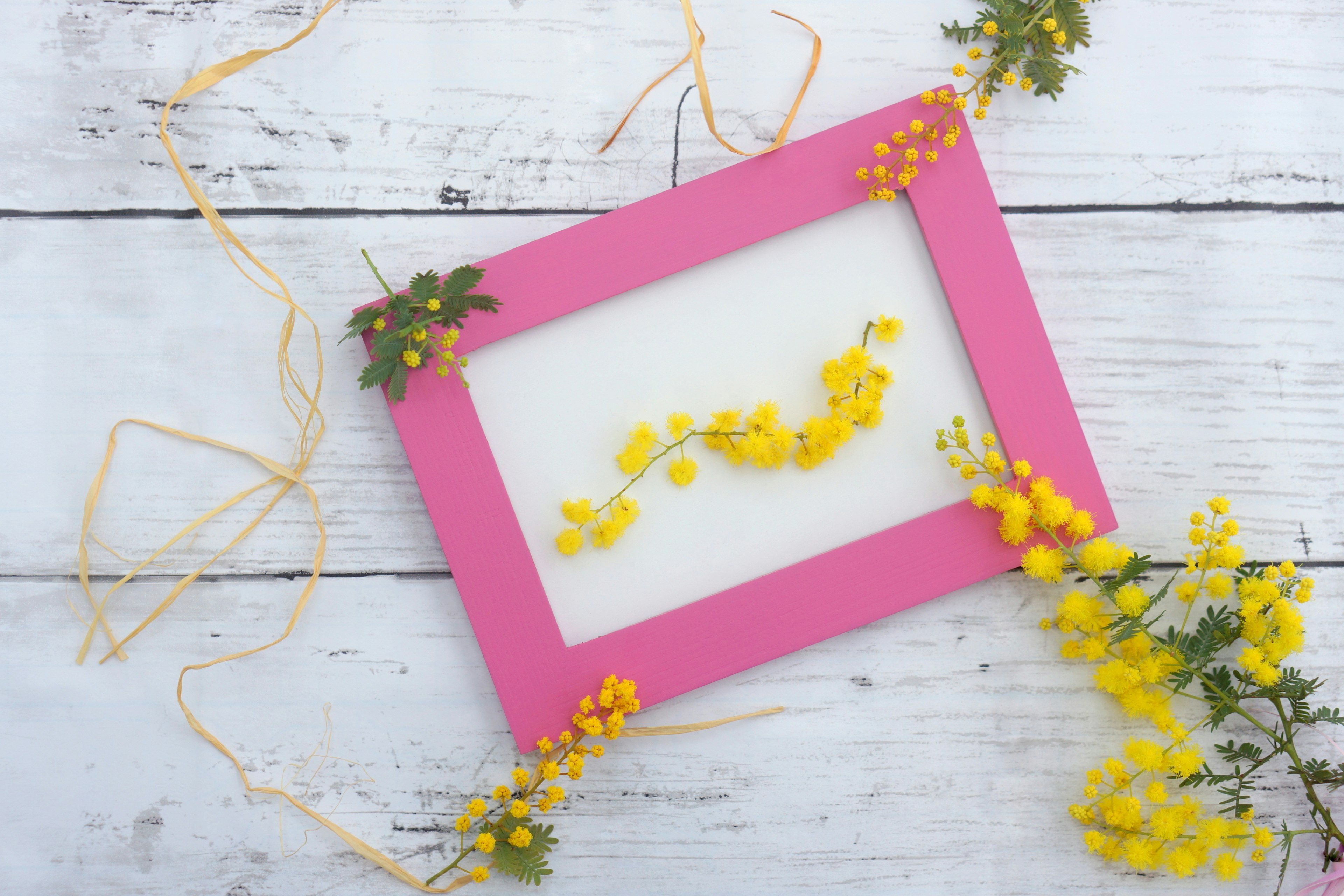 Cornice rosa decorata con fiori gialli