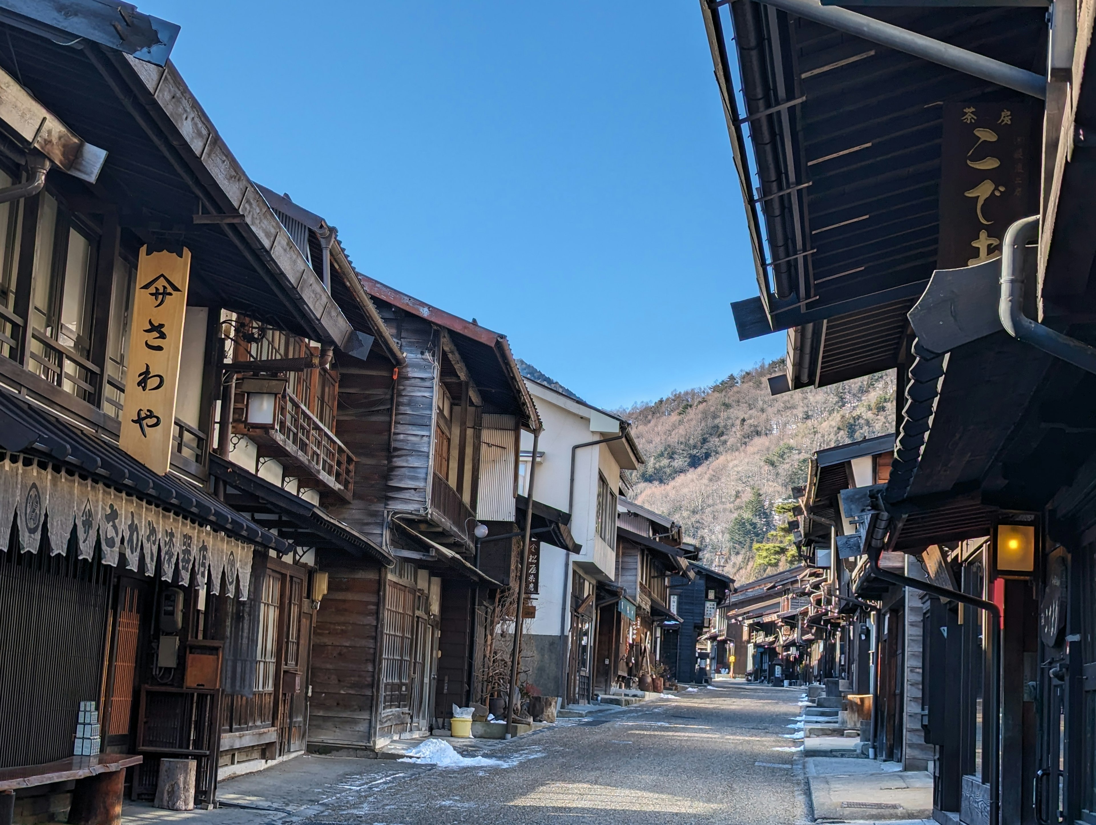 Quiet street scene of an old Japanese town