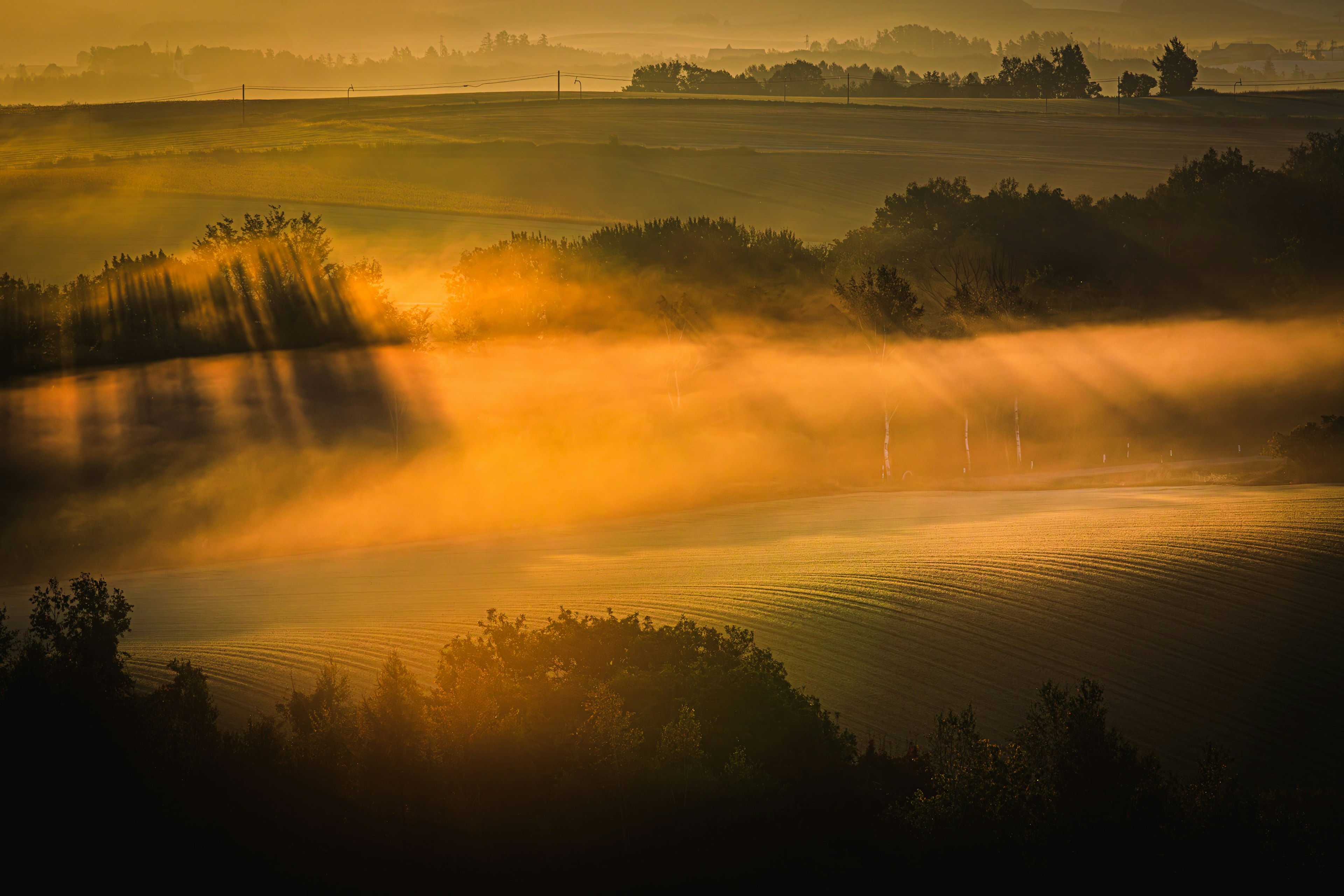 Nebeliger Flusslandschaft mit goldenem Licht