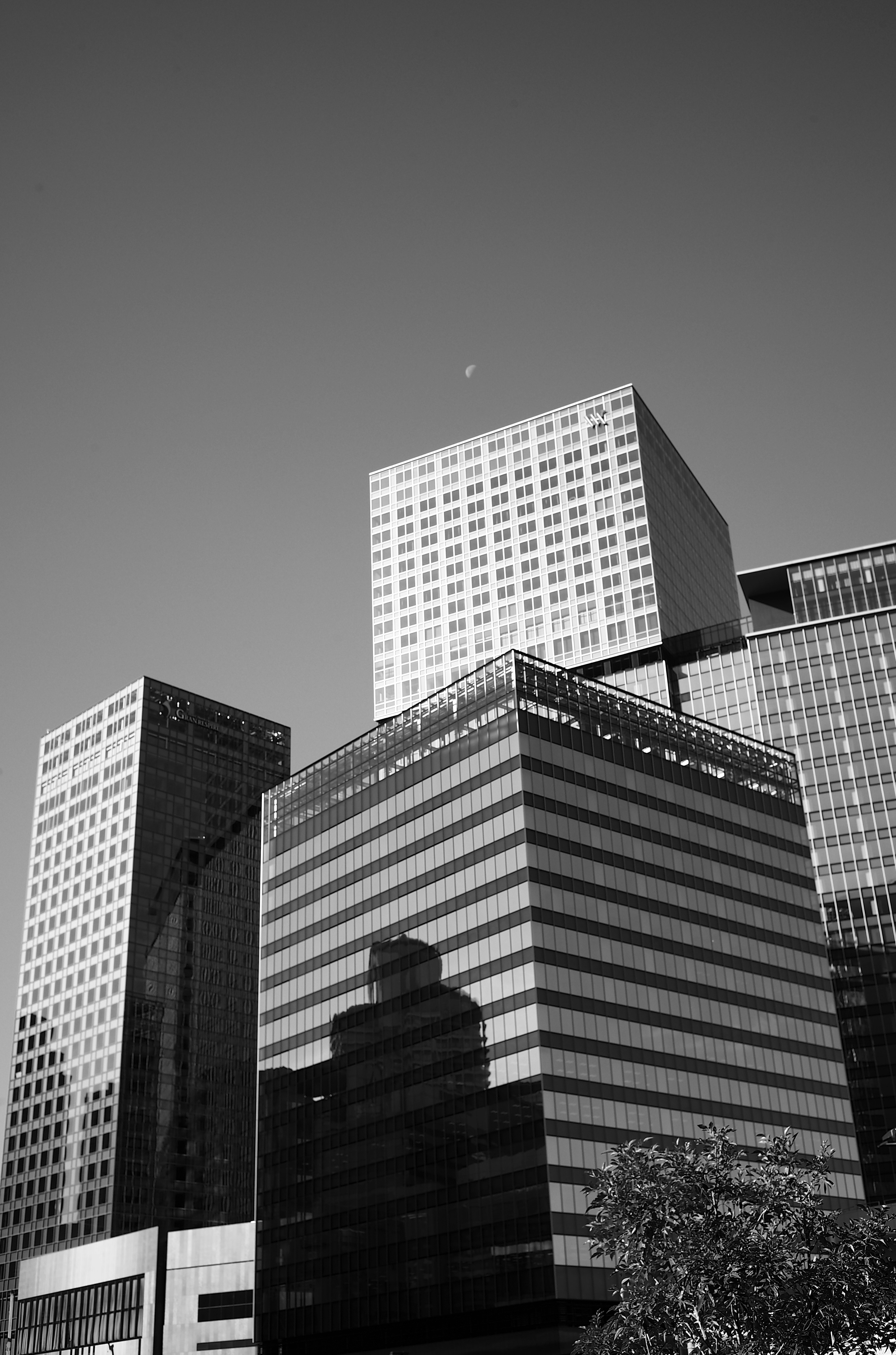 Modern skyscrapers with contrasting blue sky