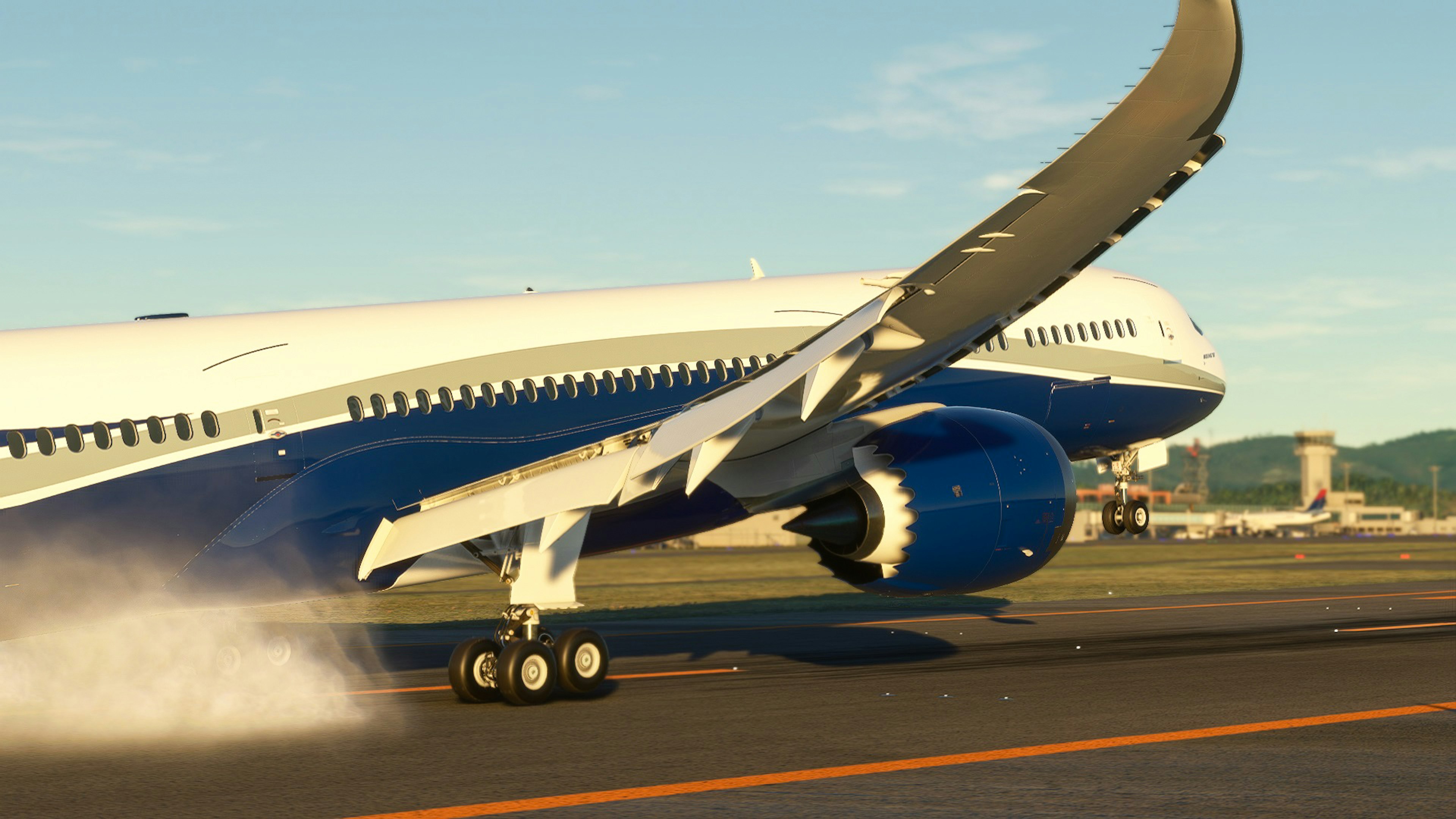 A large passenger airplane taking off at the airport