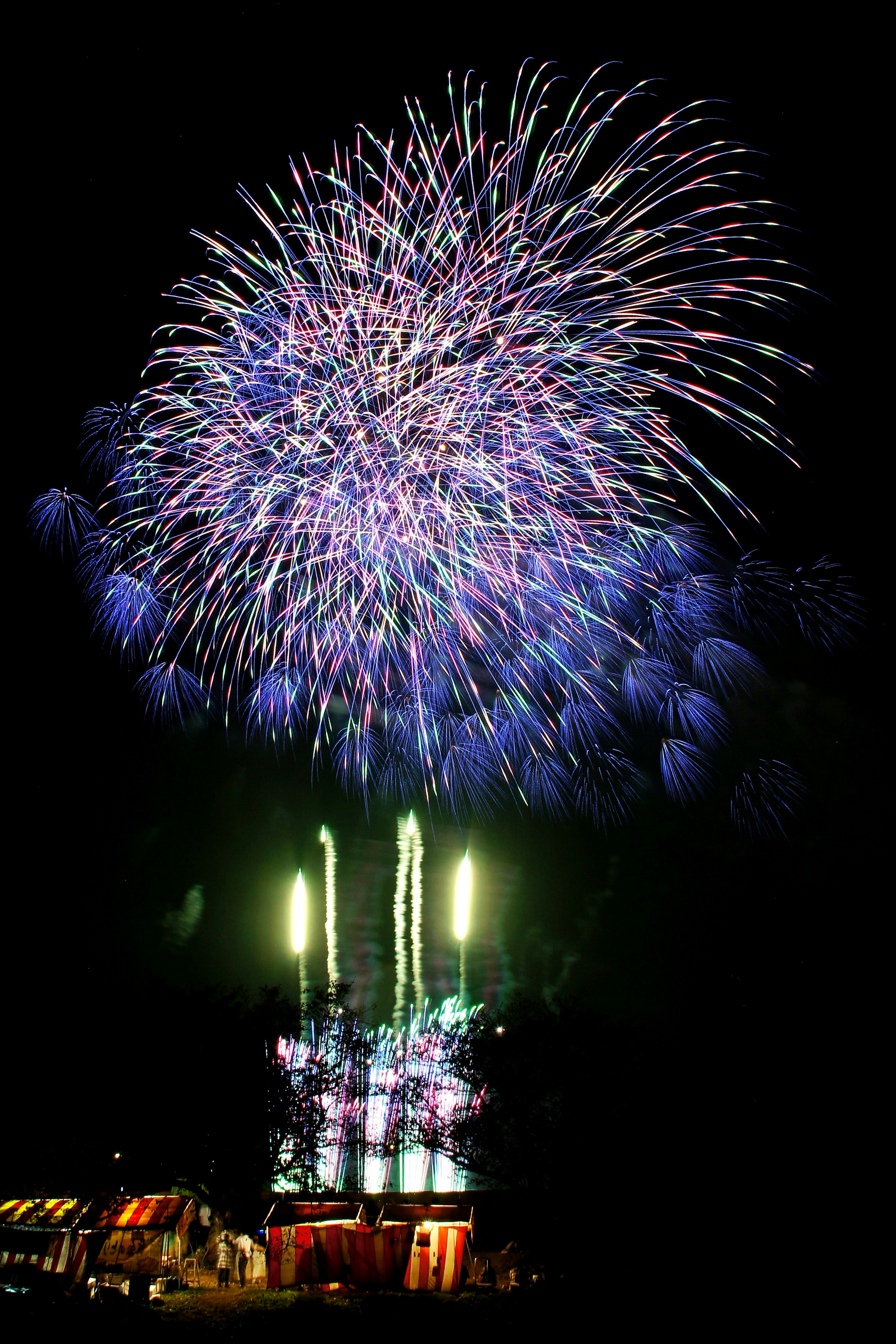 Fuegos artificiales coloridos estallando en el cielo nocturno