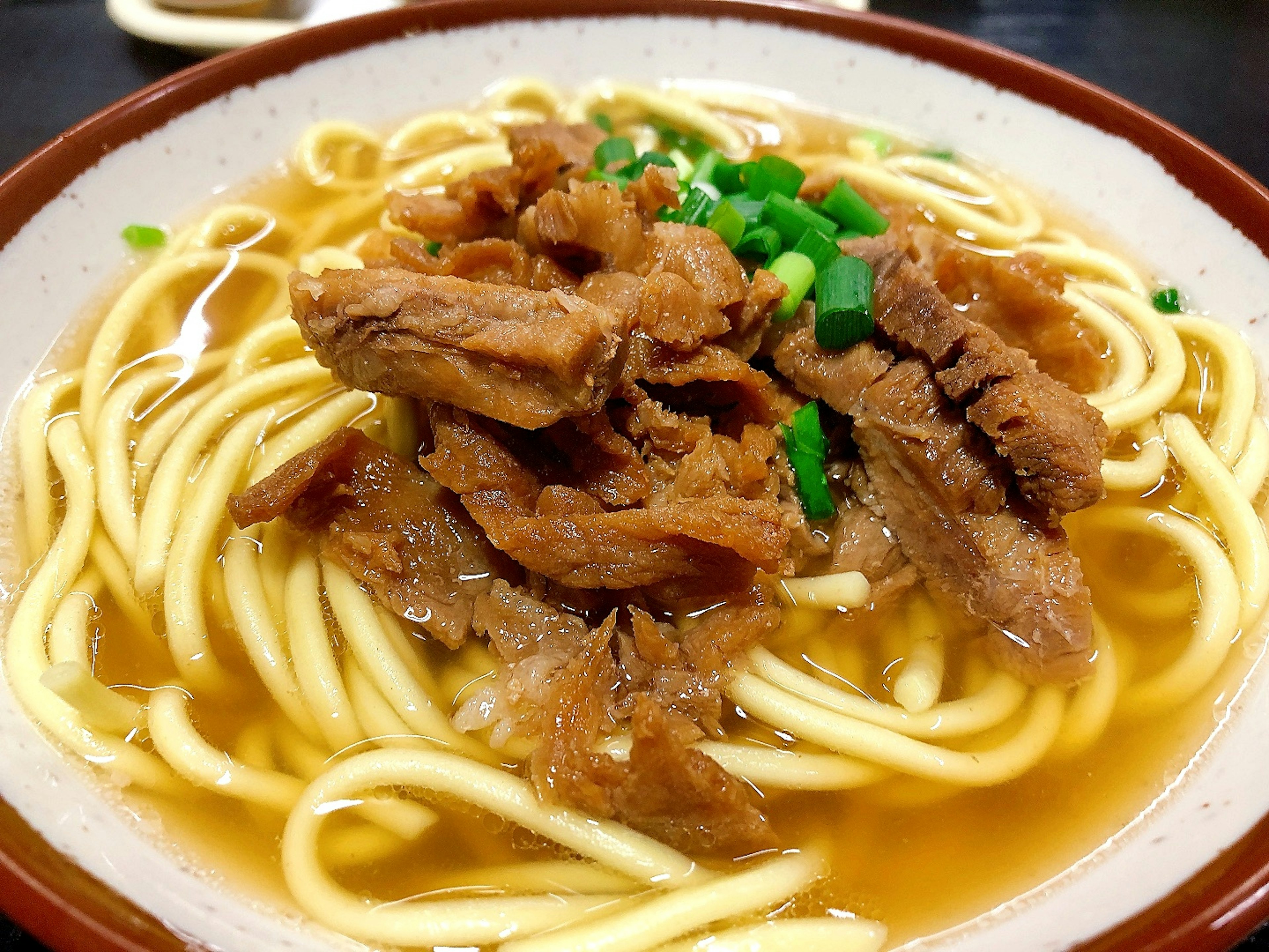 맛있는 육수에 소고기와 파가 올려진 라면