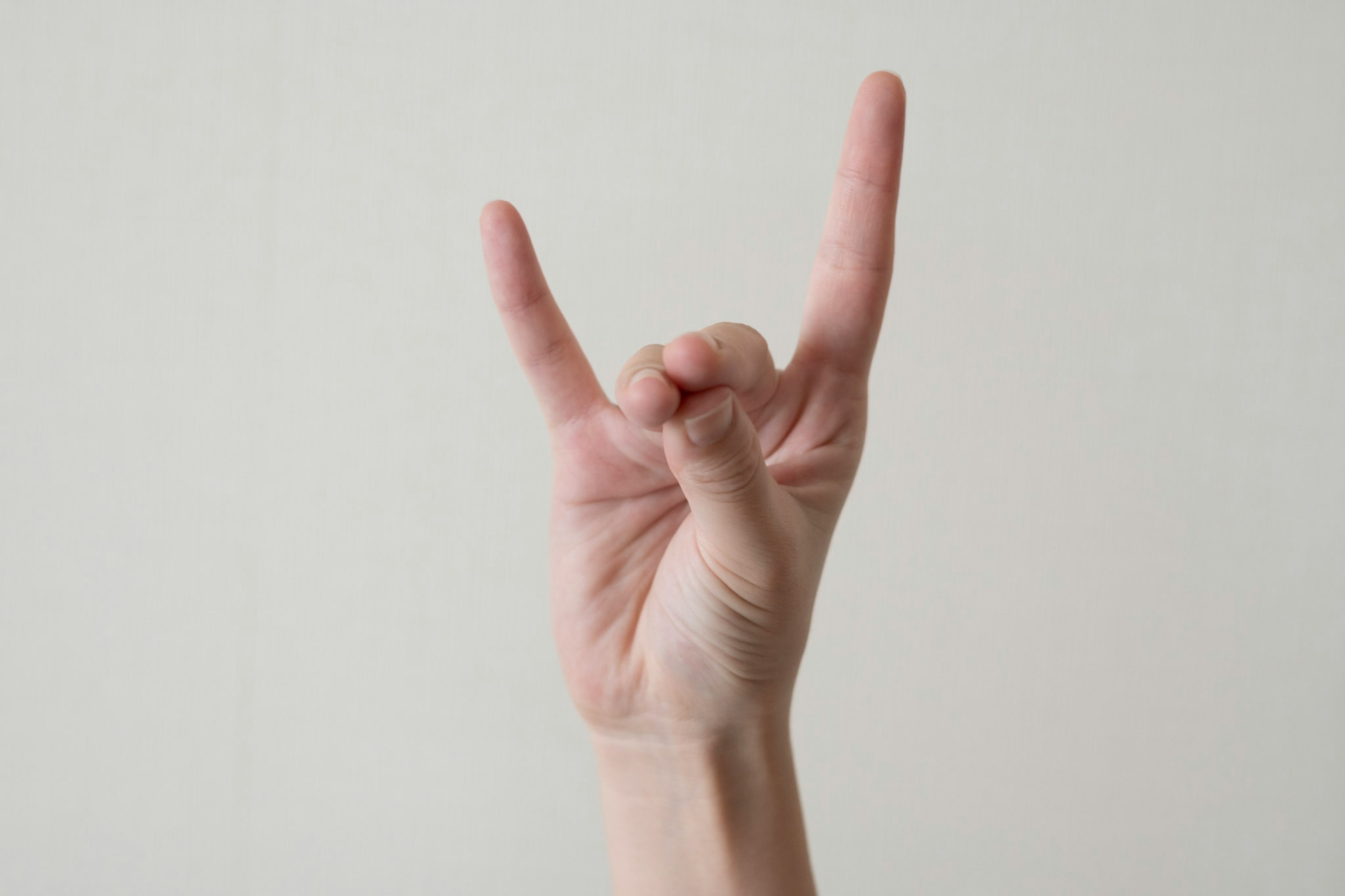 Hand gesture forming the rock-on sign with fingers raised