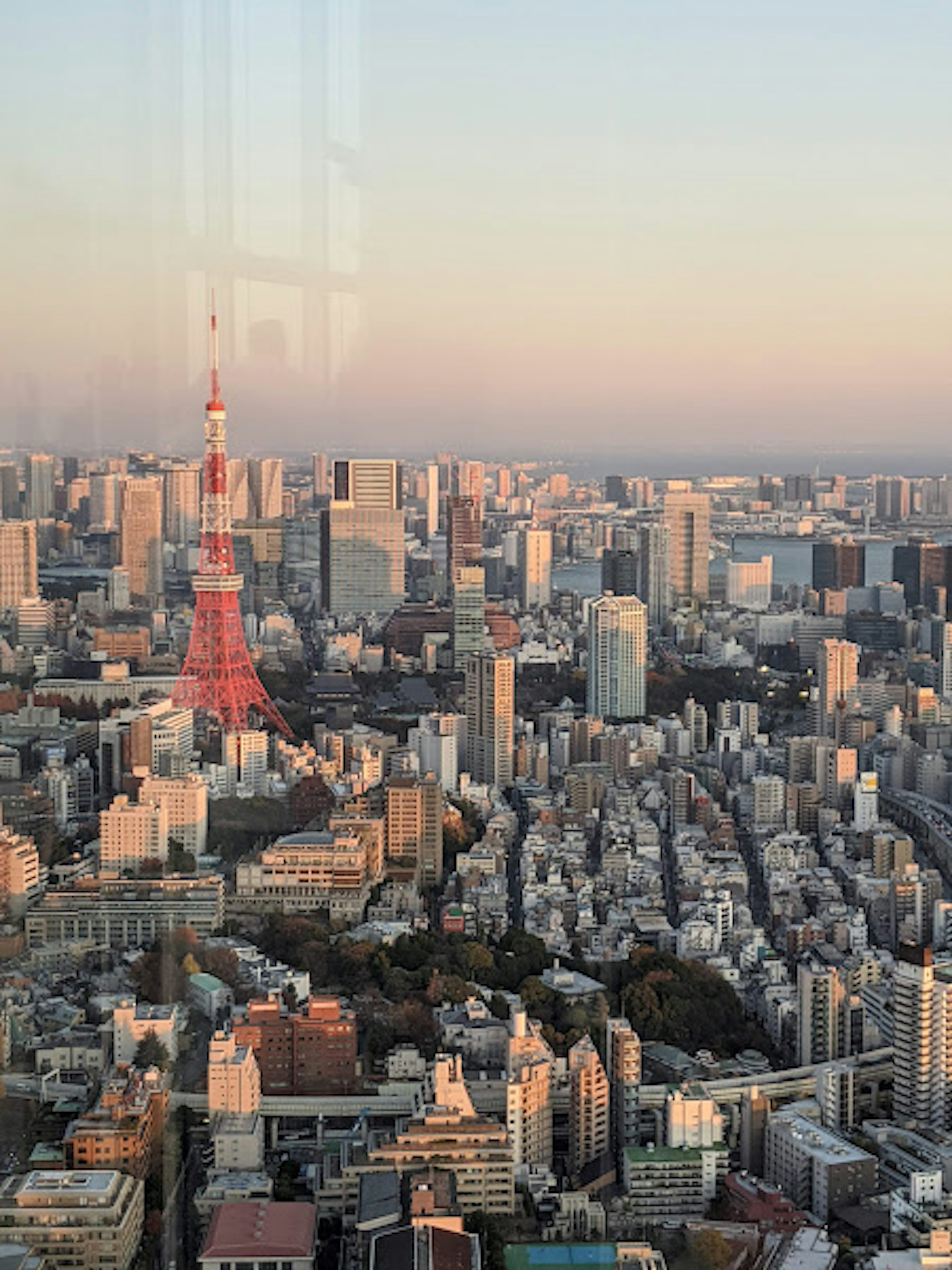 東京塔被夕陽下的東京天際線環繞