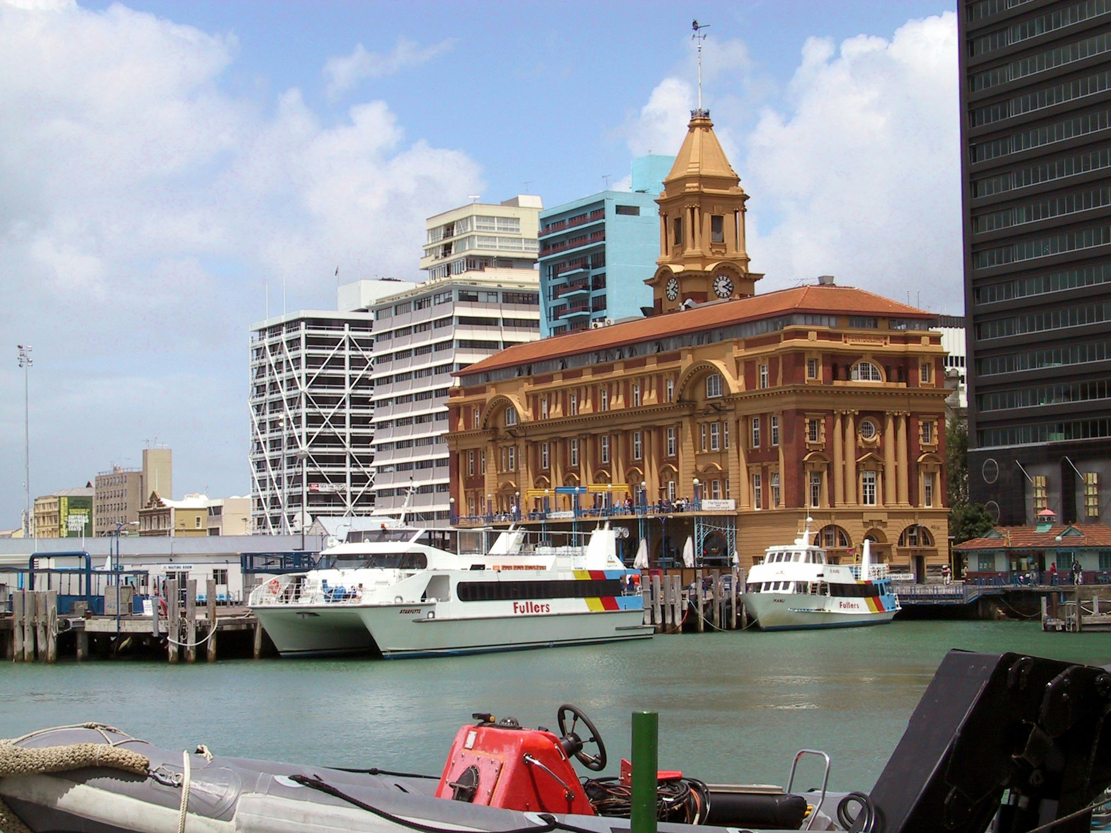 Historic building and modern skyscrapers along Durban harbor