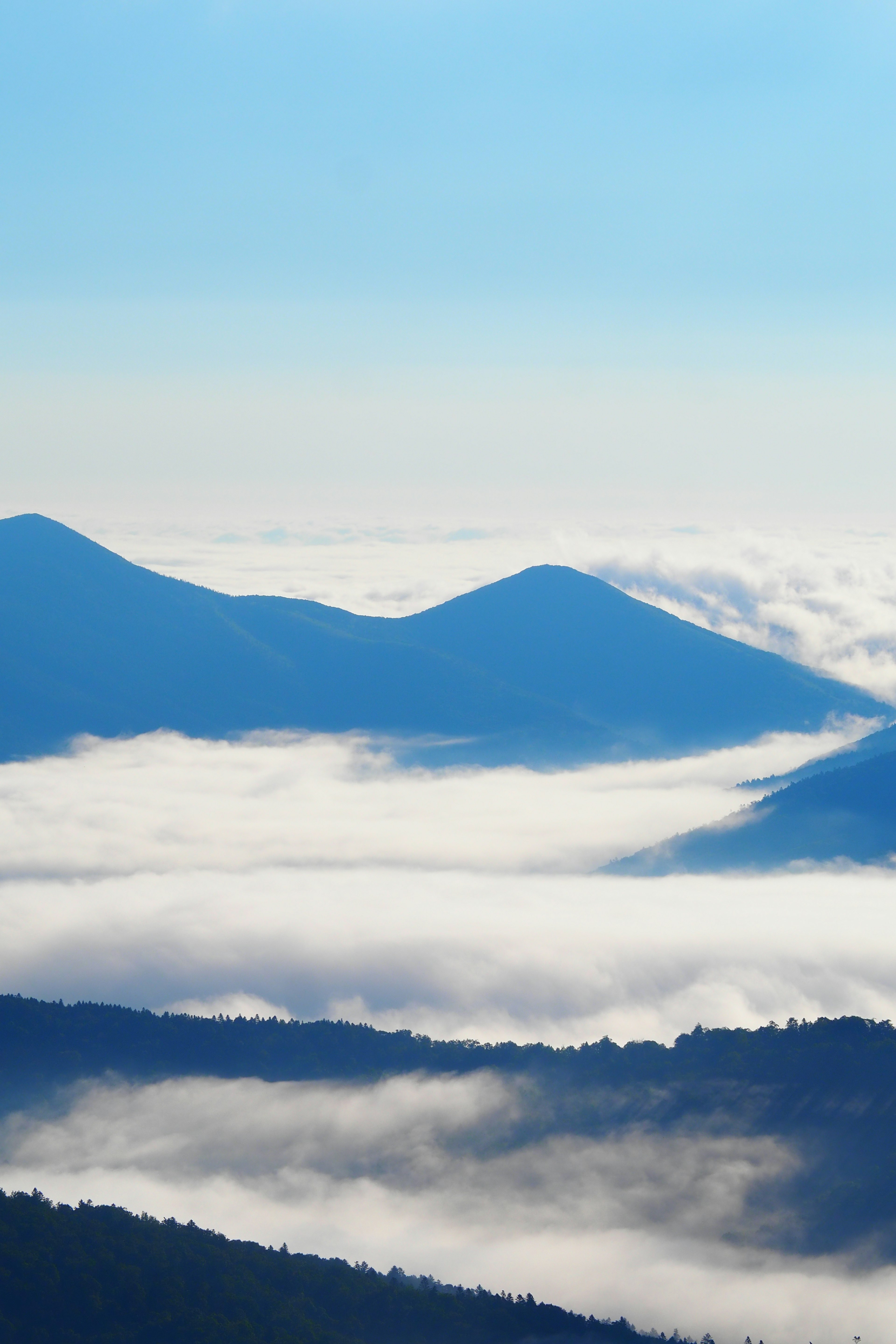 Pemandangan gunung tertutup awan di bawah langit biru