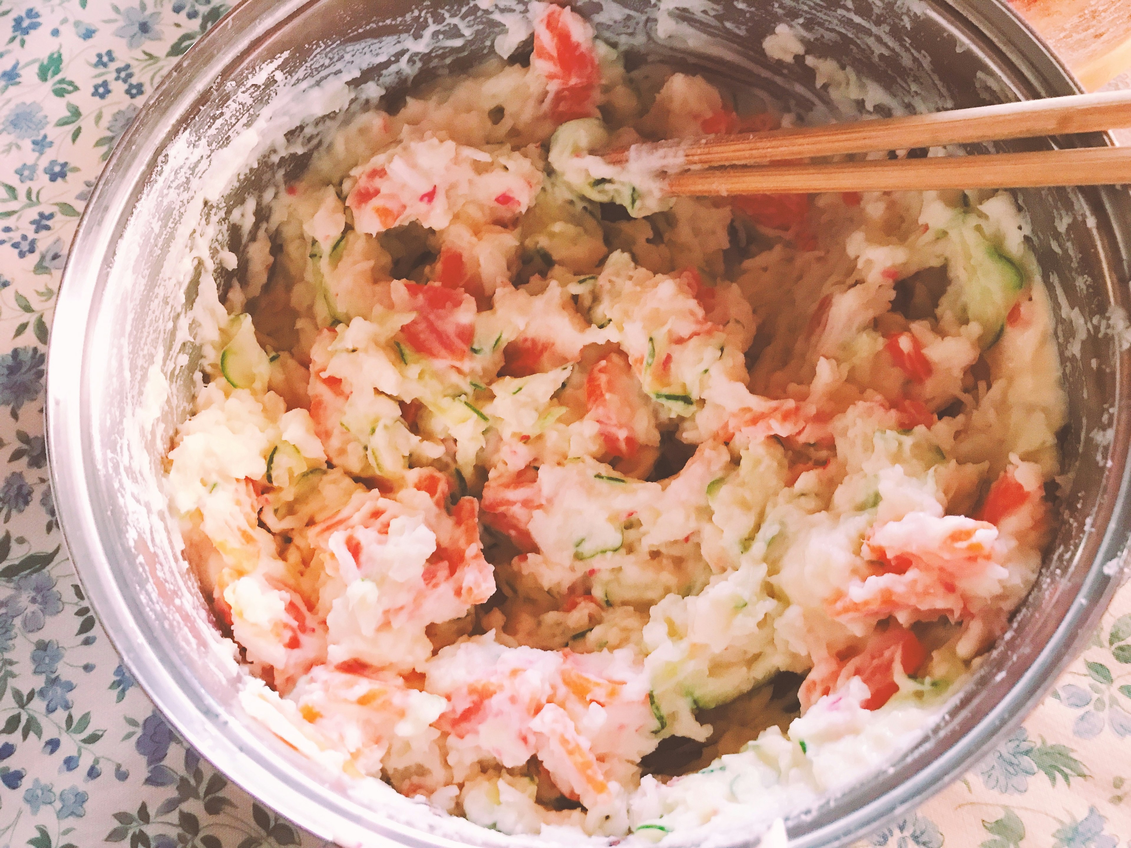 Bowl of mixed vegetable and fish salad