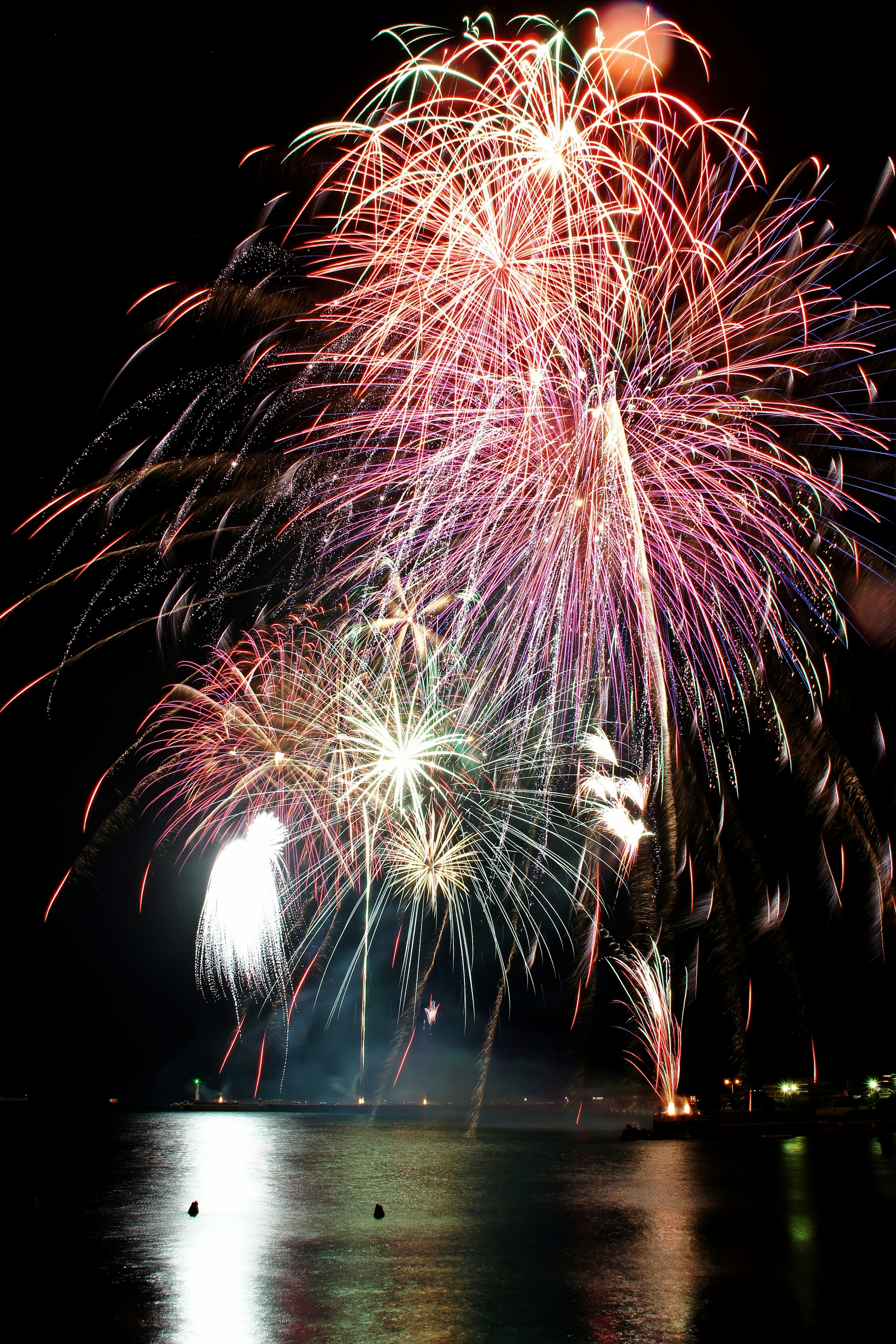 Spettacolo di fuochi d'artificio colorati nel cielo notturno