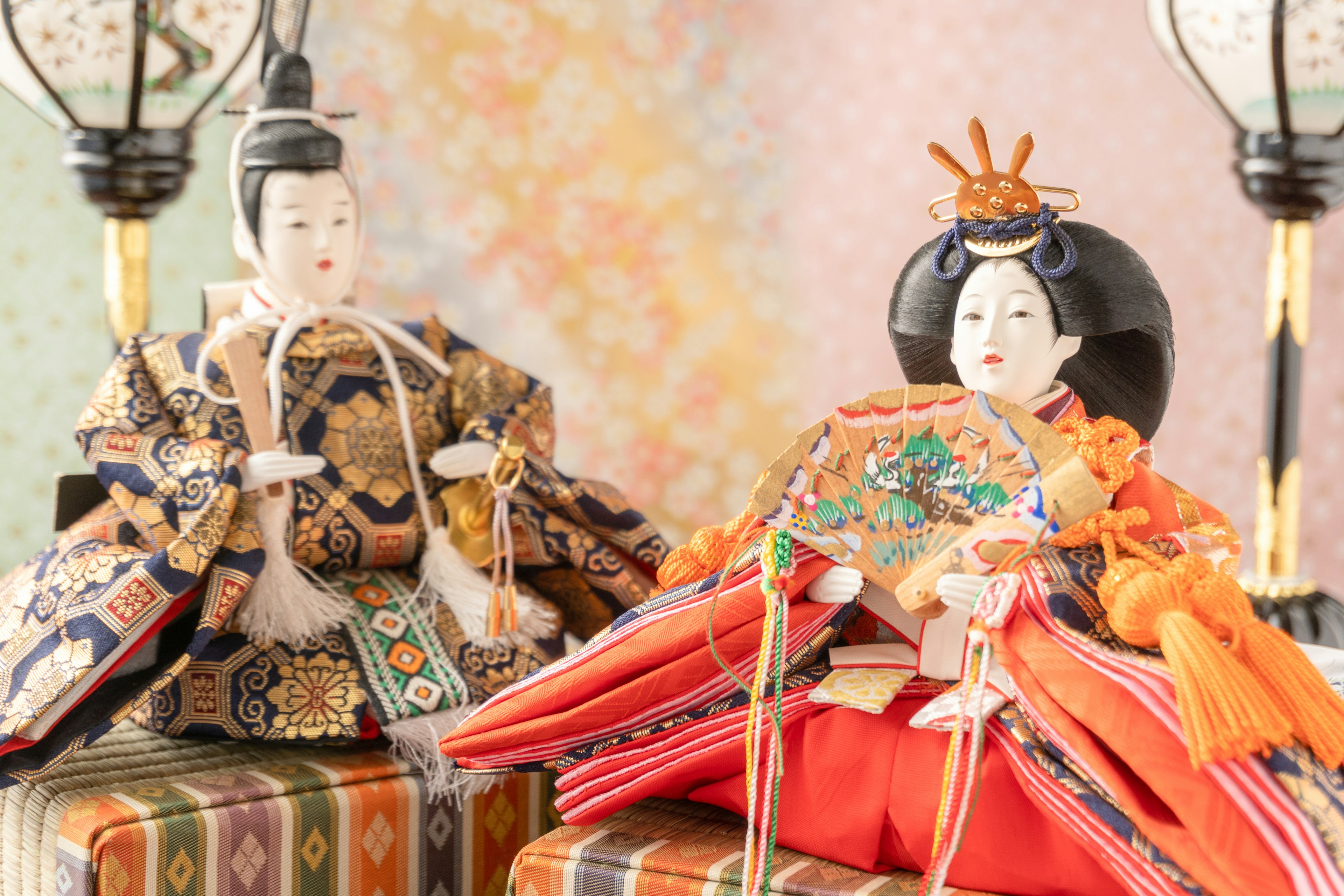 Beautiful Japanese hina dolls are displayed