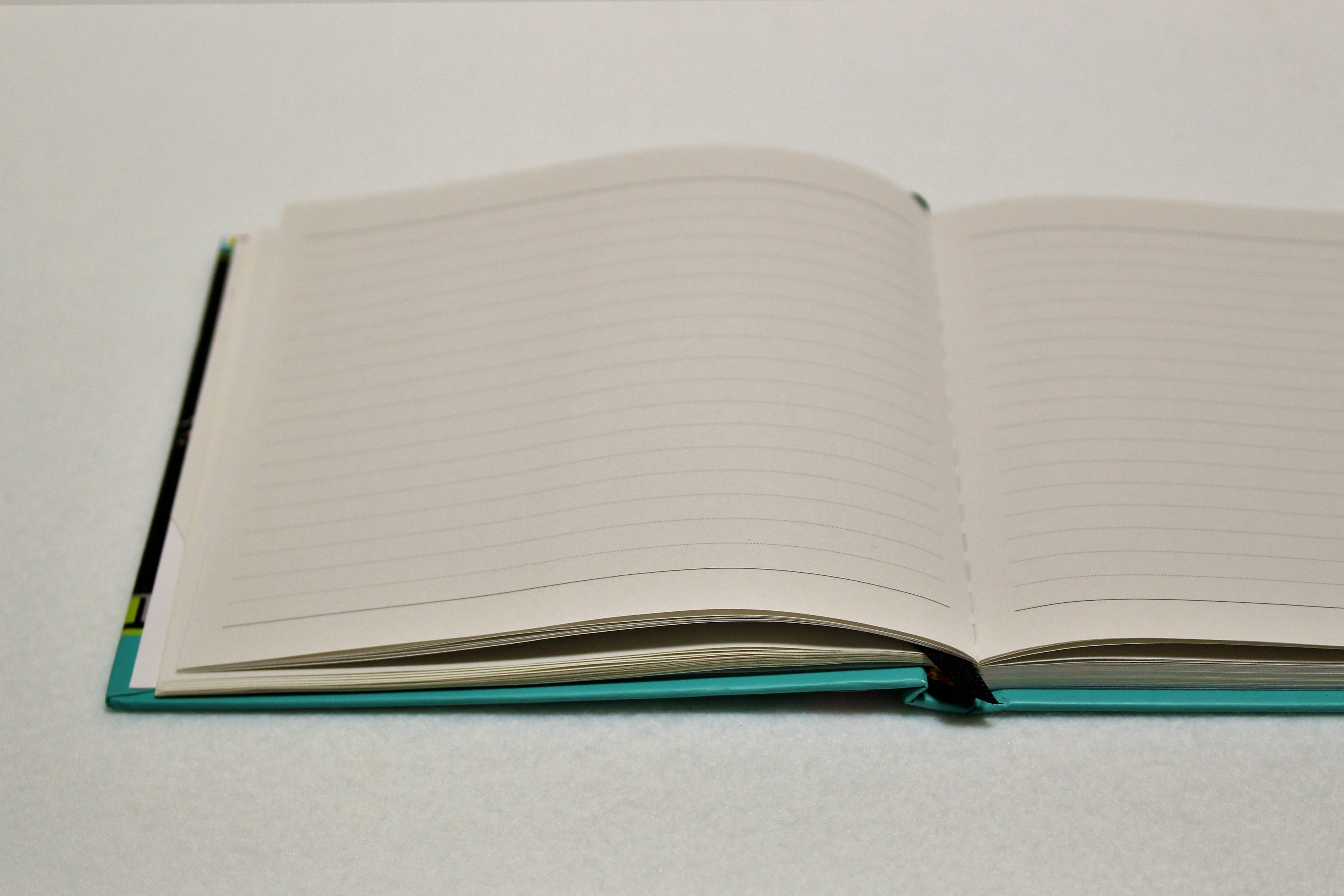 An open notebook with blank lined pages