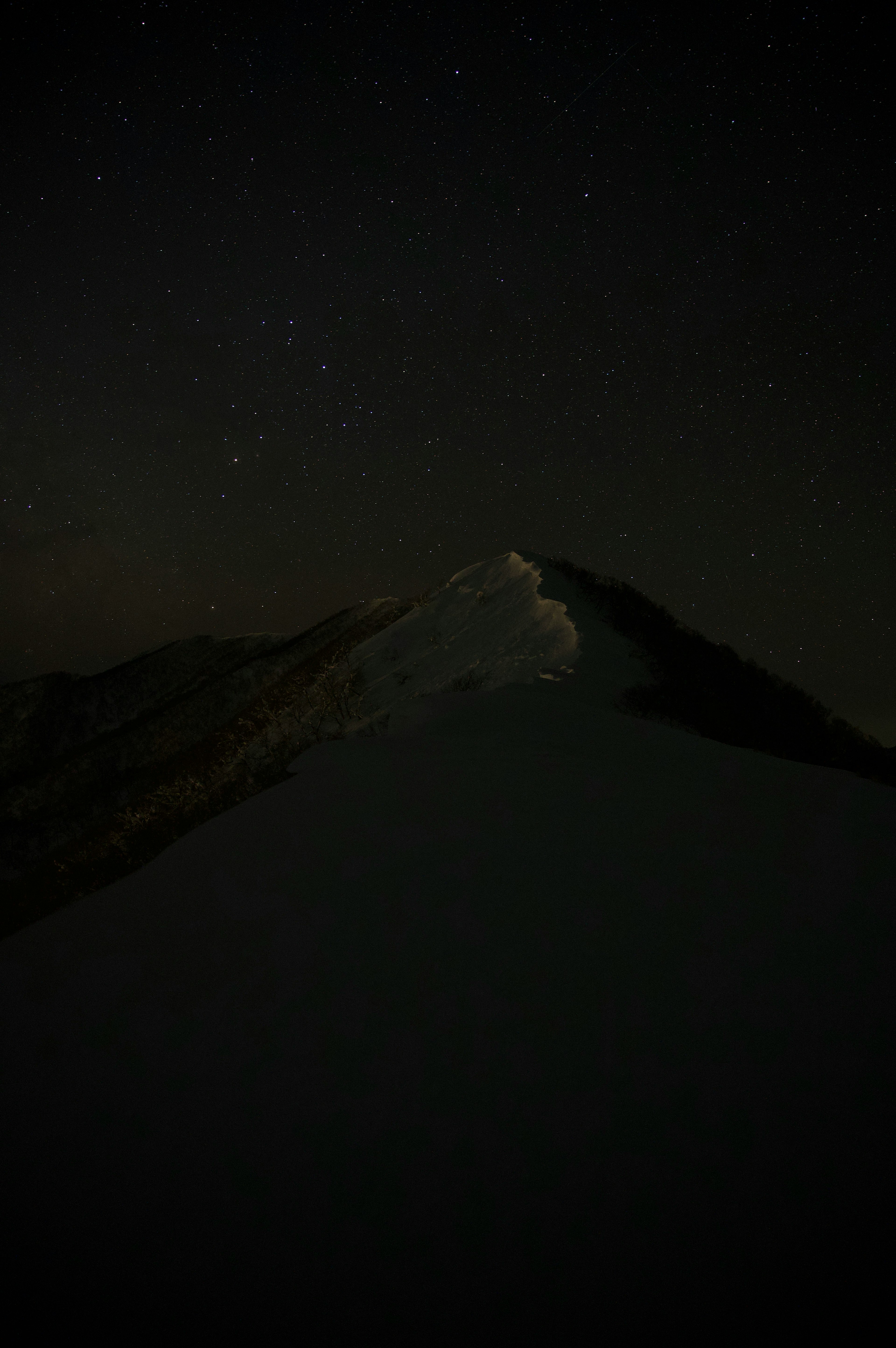 夜空に星々が輝く山の風景