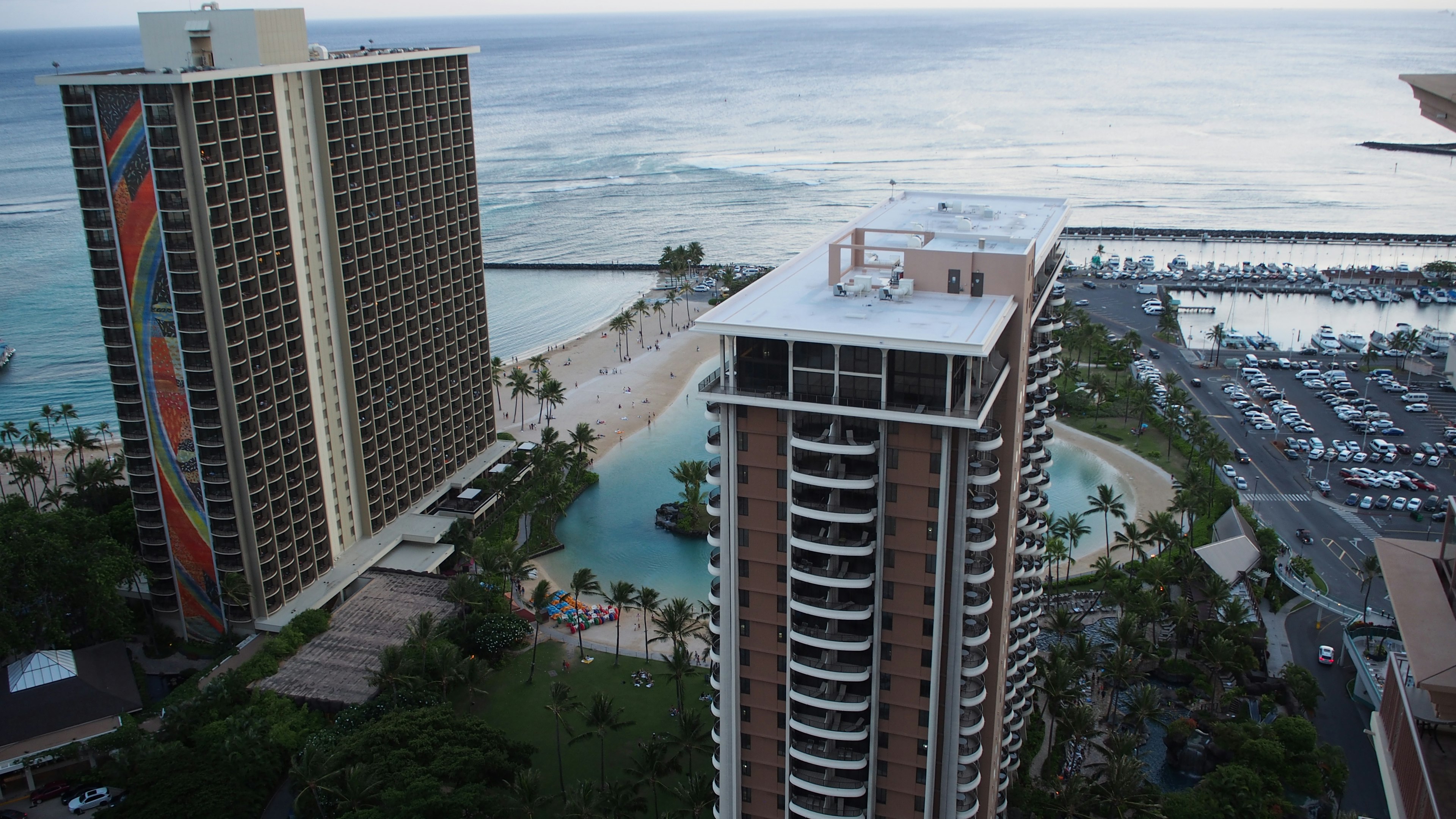 View of high-rise buildings and resort area facing the ocean