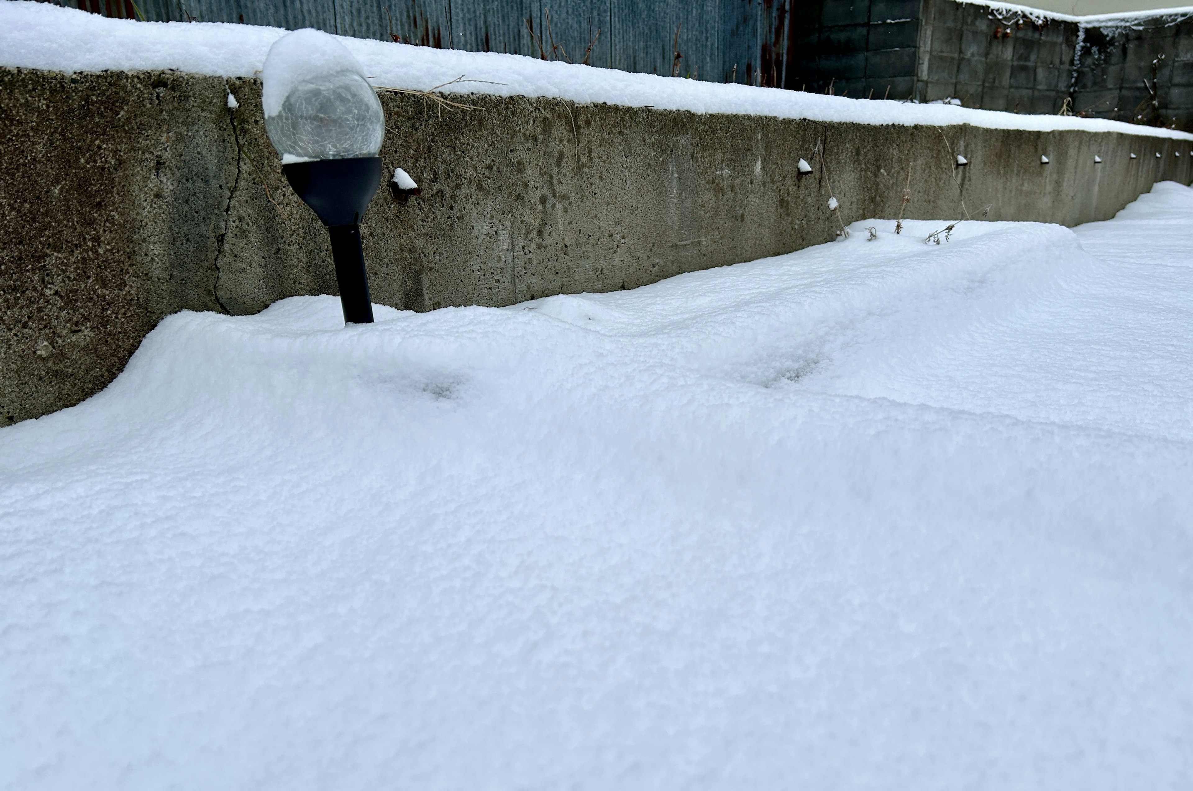 Paesaggio con terreno coperto di neve e un lampione