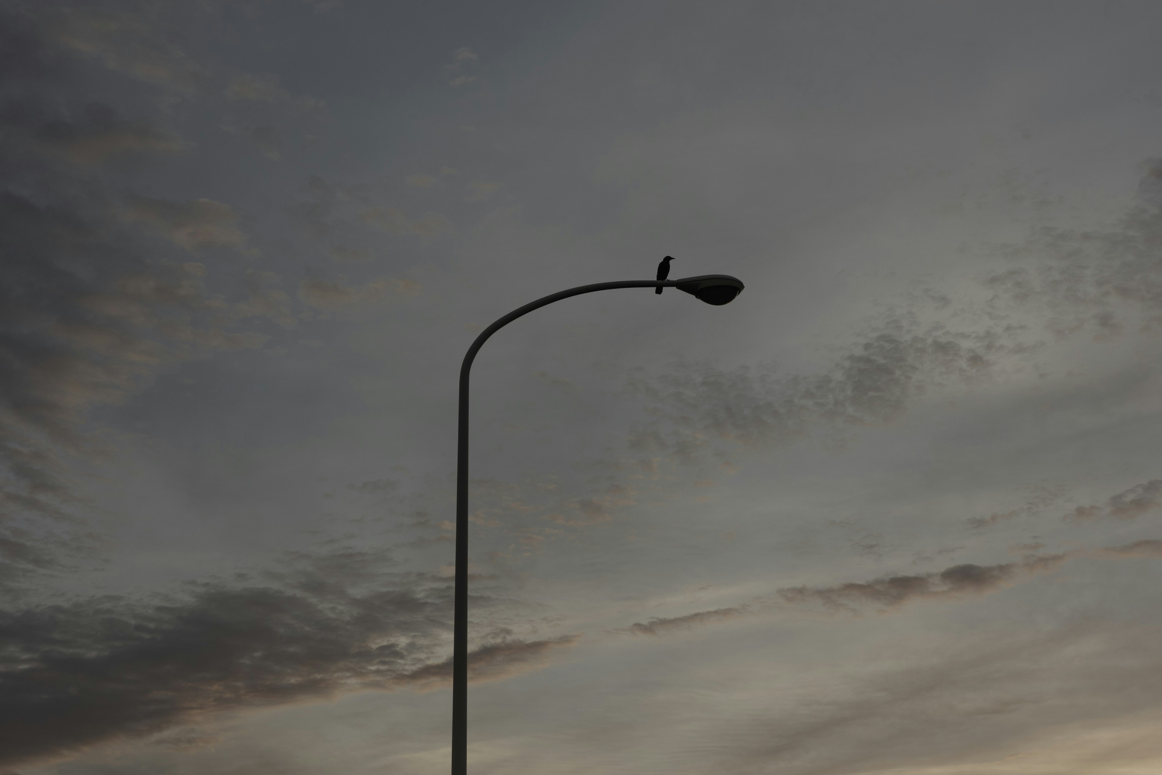 Lampadaire silhouetté contre un ciel crépusculaire