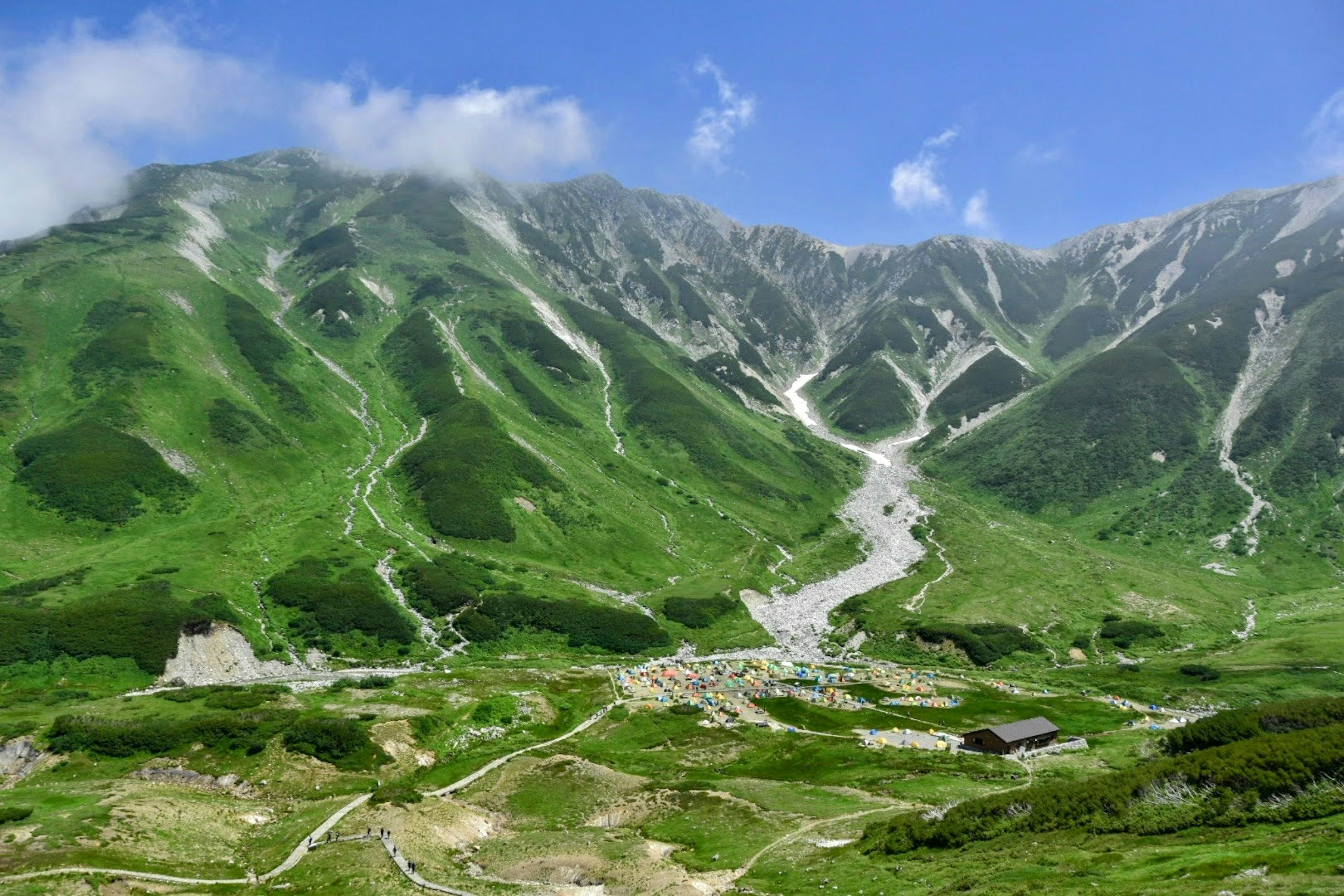 緑の山々と青空の風景 風景の中の小川