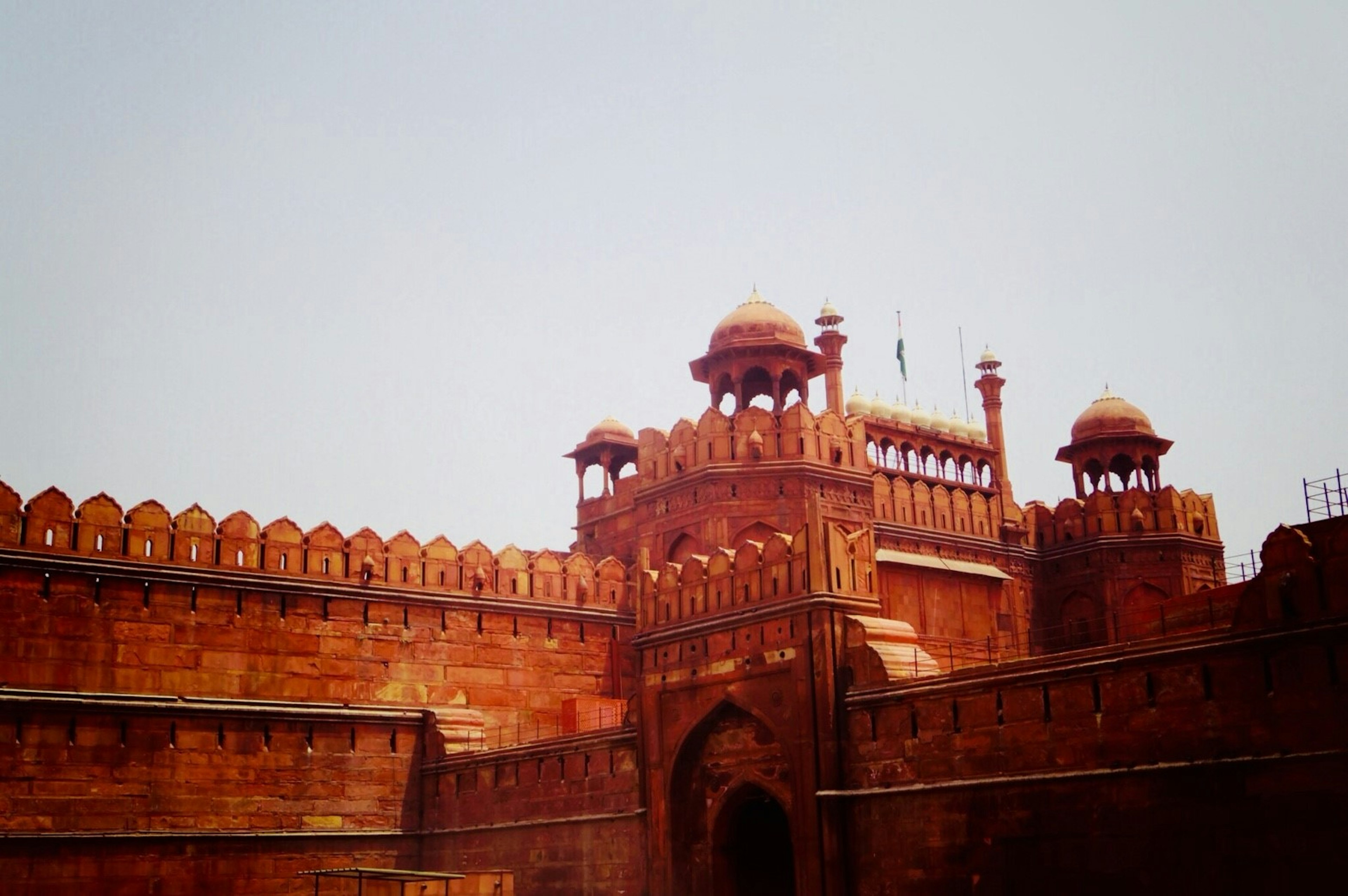 View of the iconic red fort with towers and walls