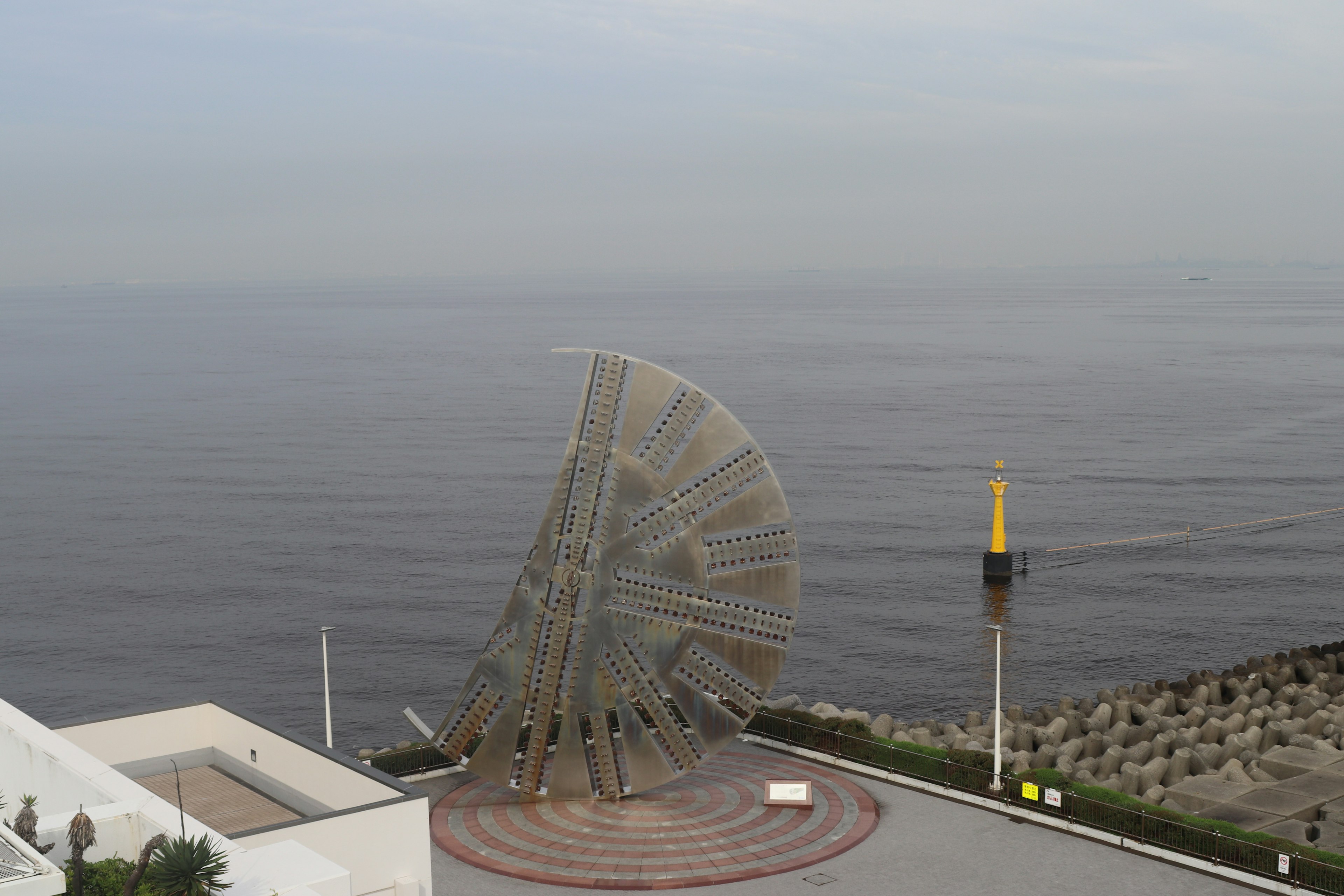 Modern art sculpture facing the sea with a unique design