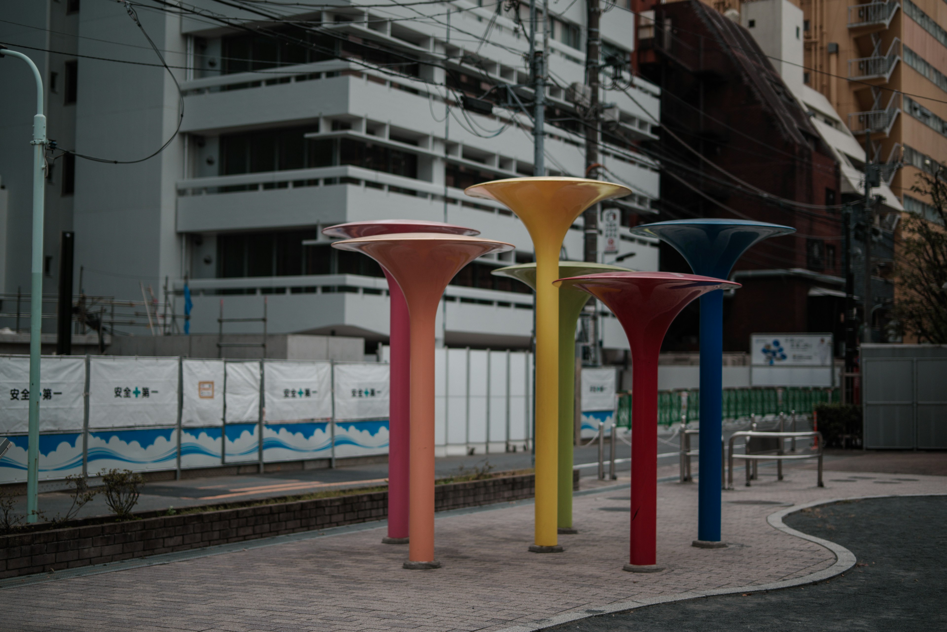 Colorful columns in an urban setting