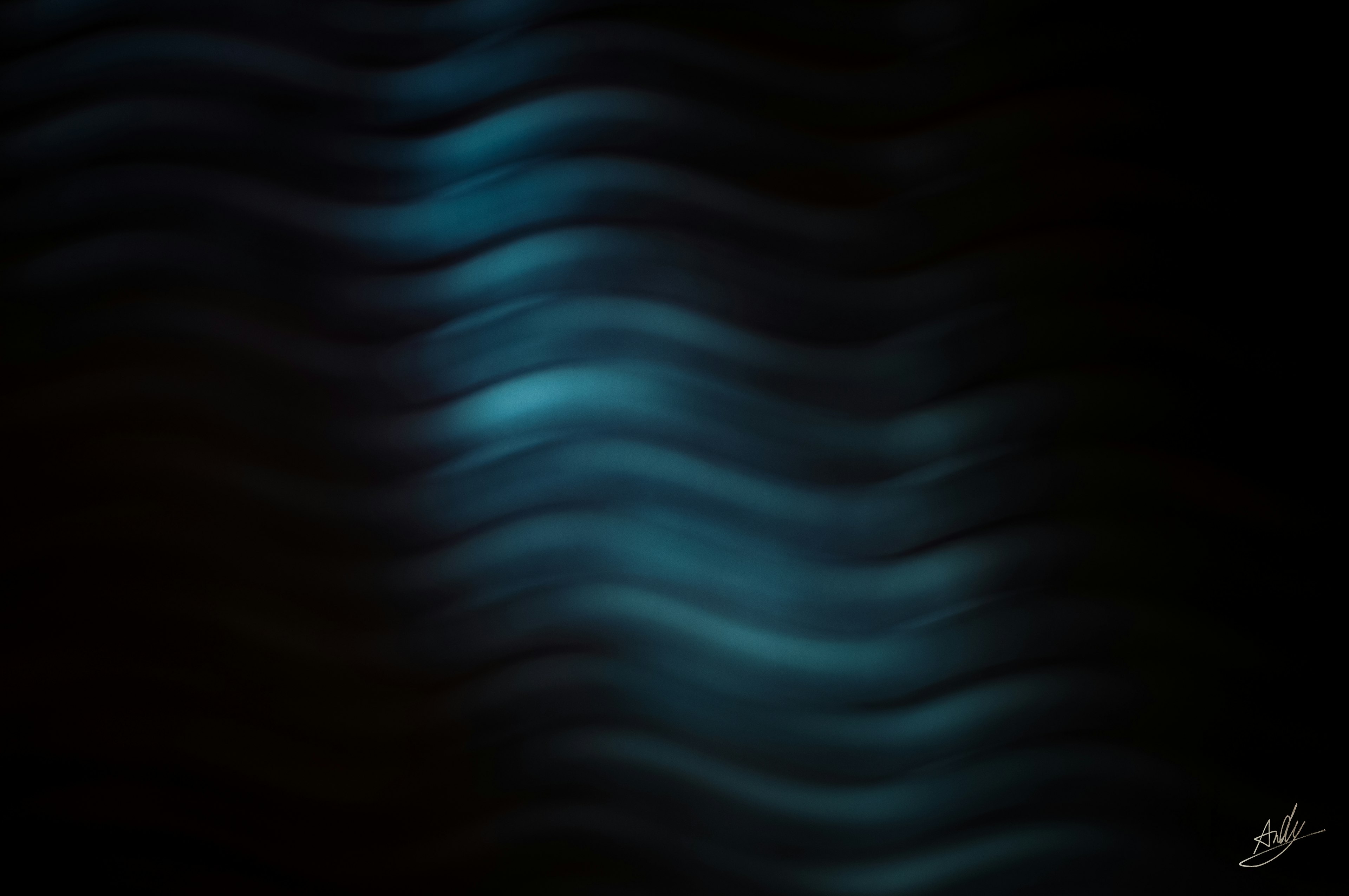 Abstract image featuring blue wavy patterns against a dark background