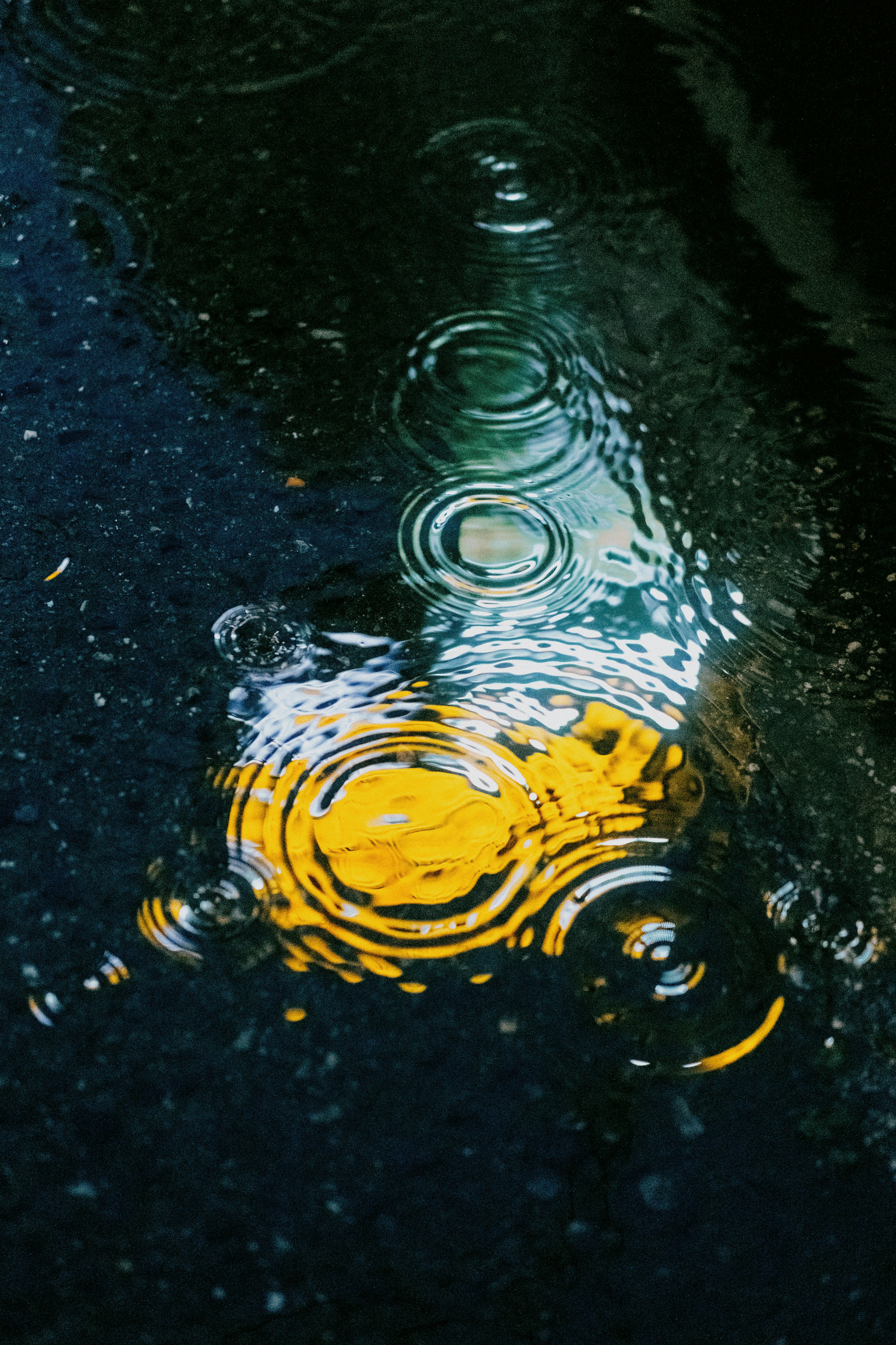 Surface d'eau ondulante avec des reflets jaunes vibrants