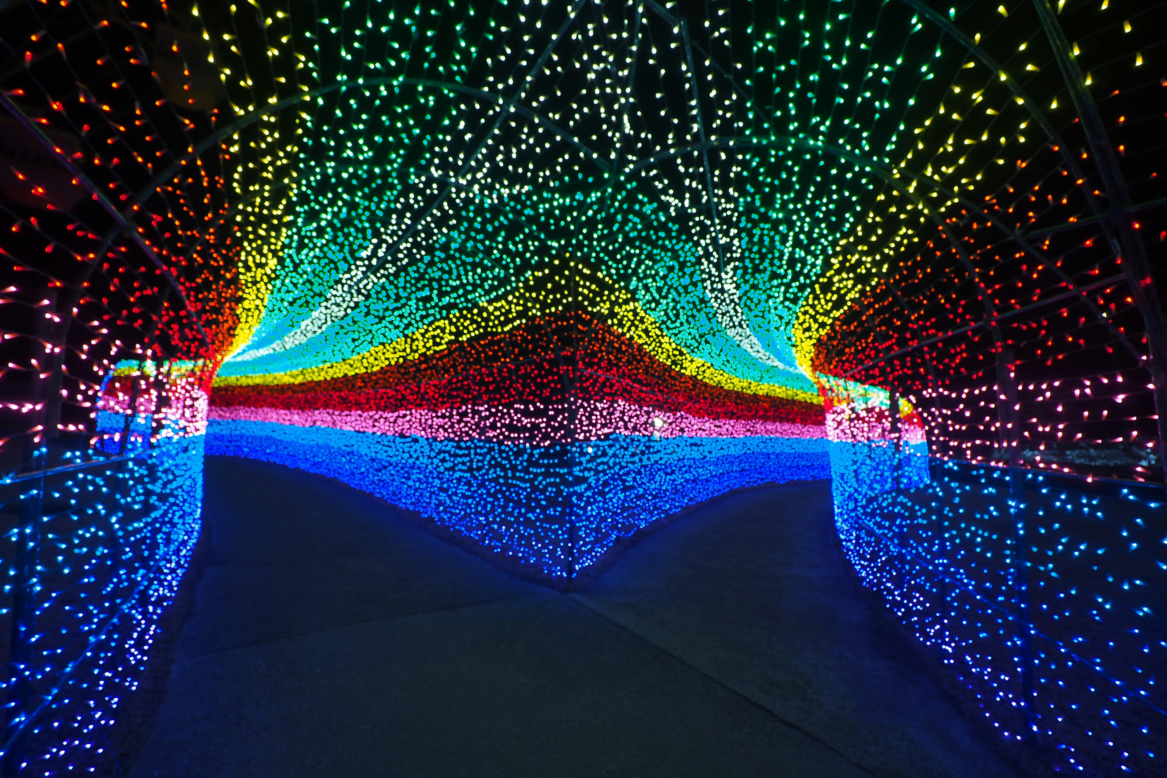 Un paisaje hermoso con un túnel de luces coloridas