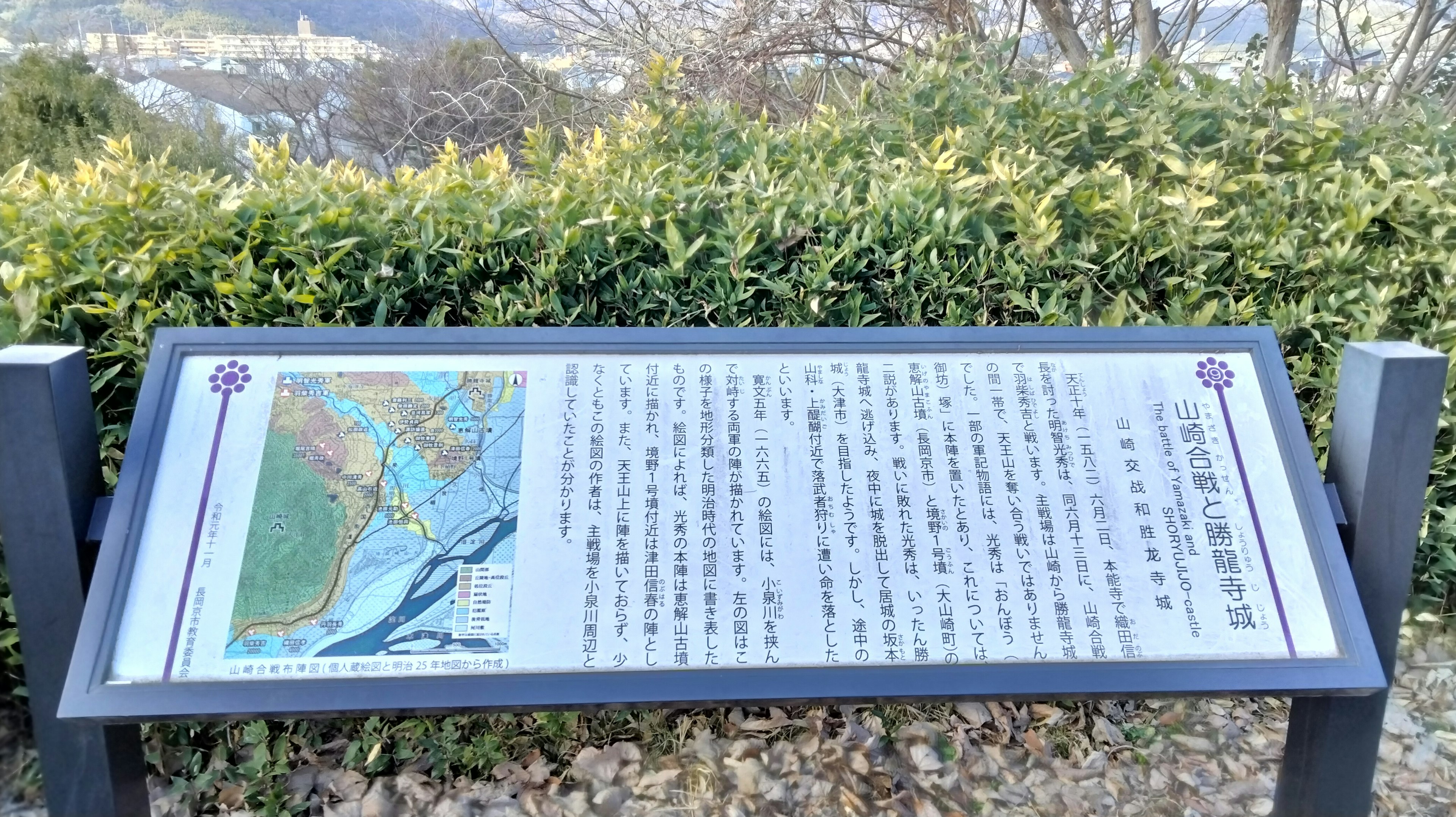 情報看板に地図と説明文がある風景