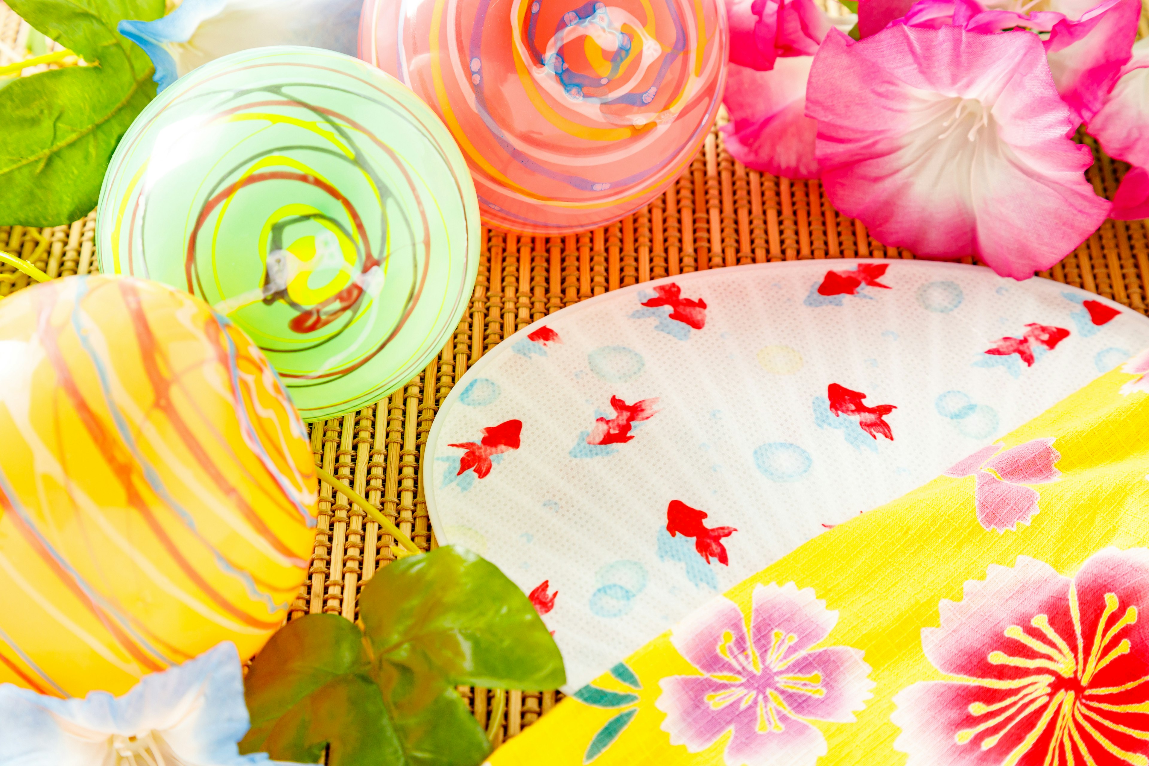 Colorful Japanese items arranged on a beautiful table setting