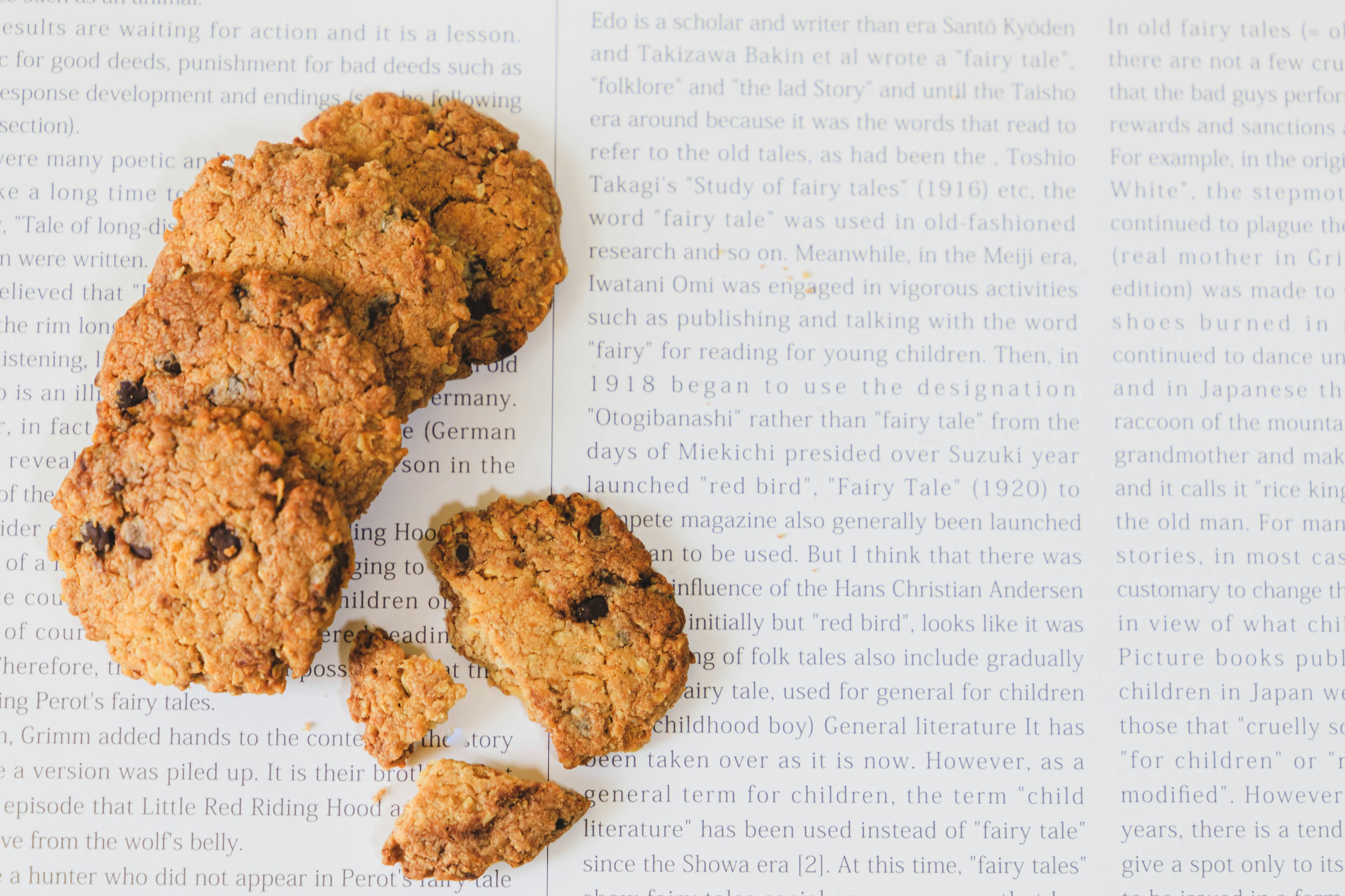 Image of cookies on a background of printed text