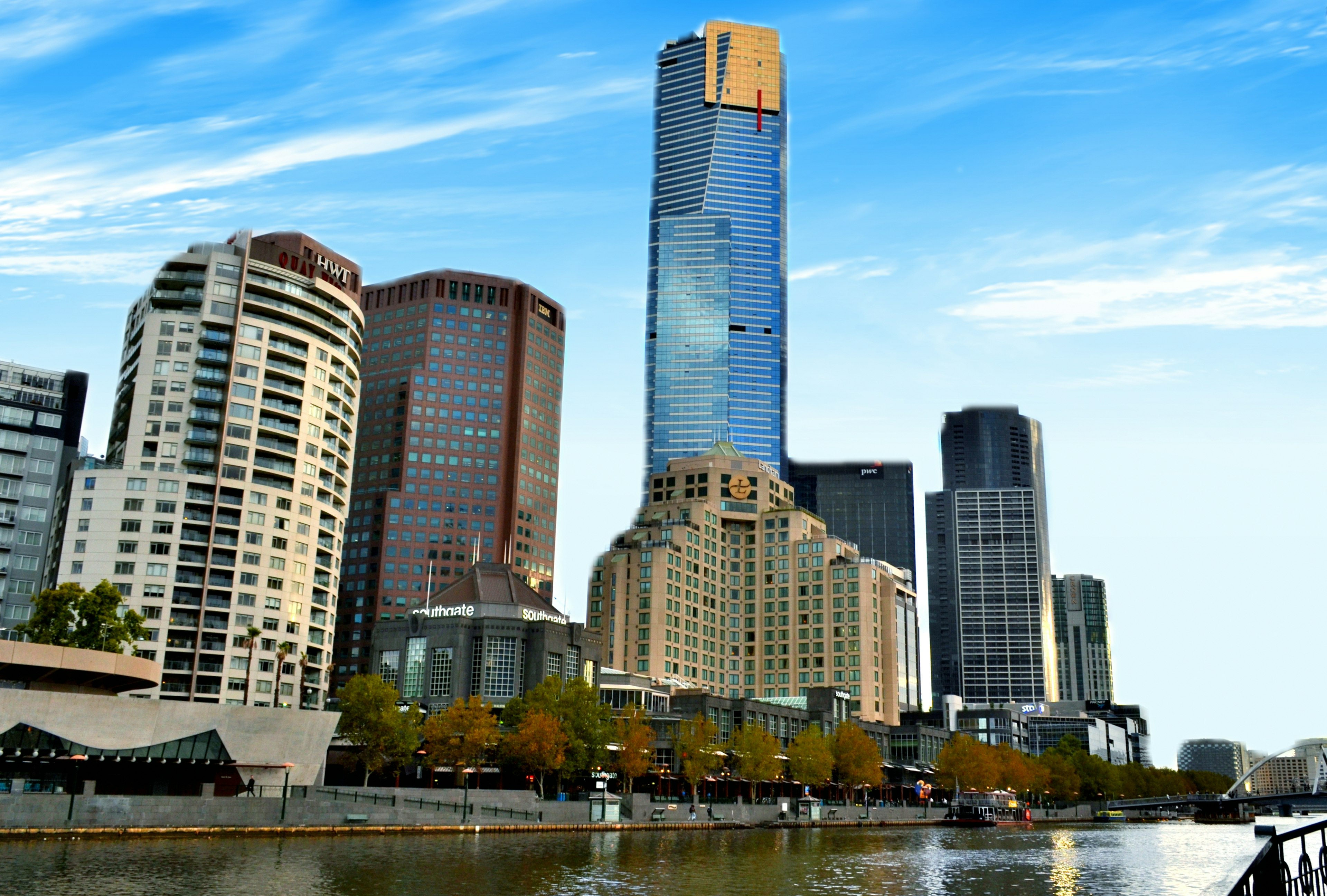 Melbourne skyline featuring high-rise buildings and blue sky