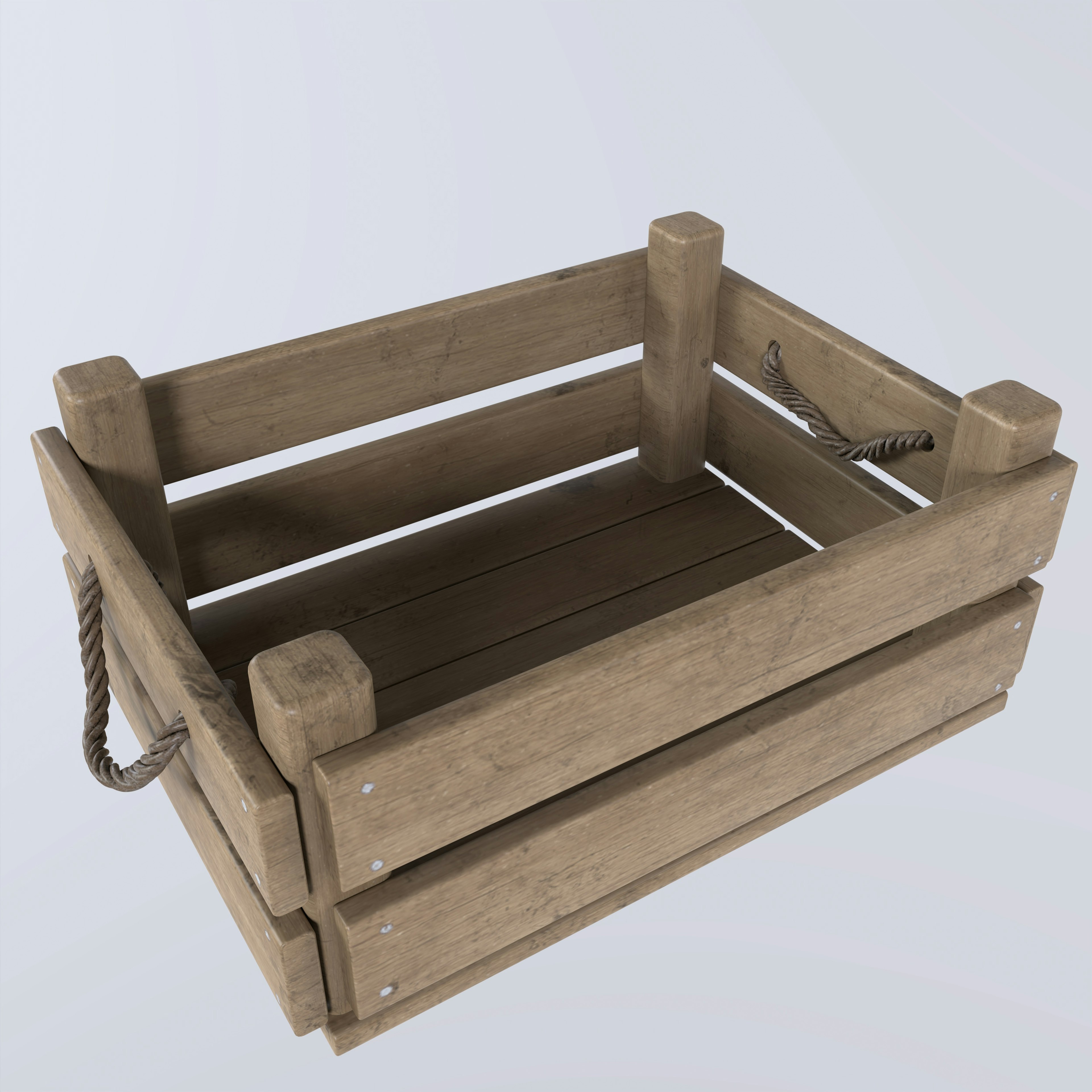 Simple wooden crate with rope handles