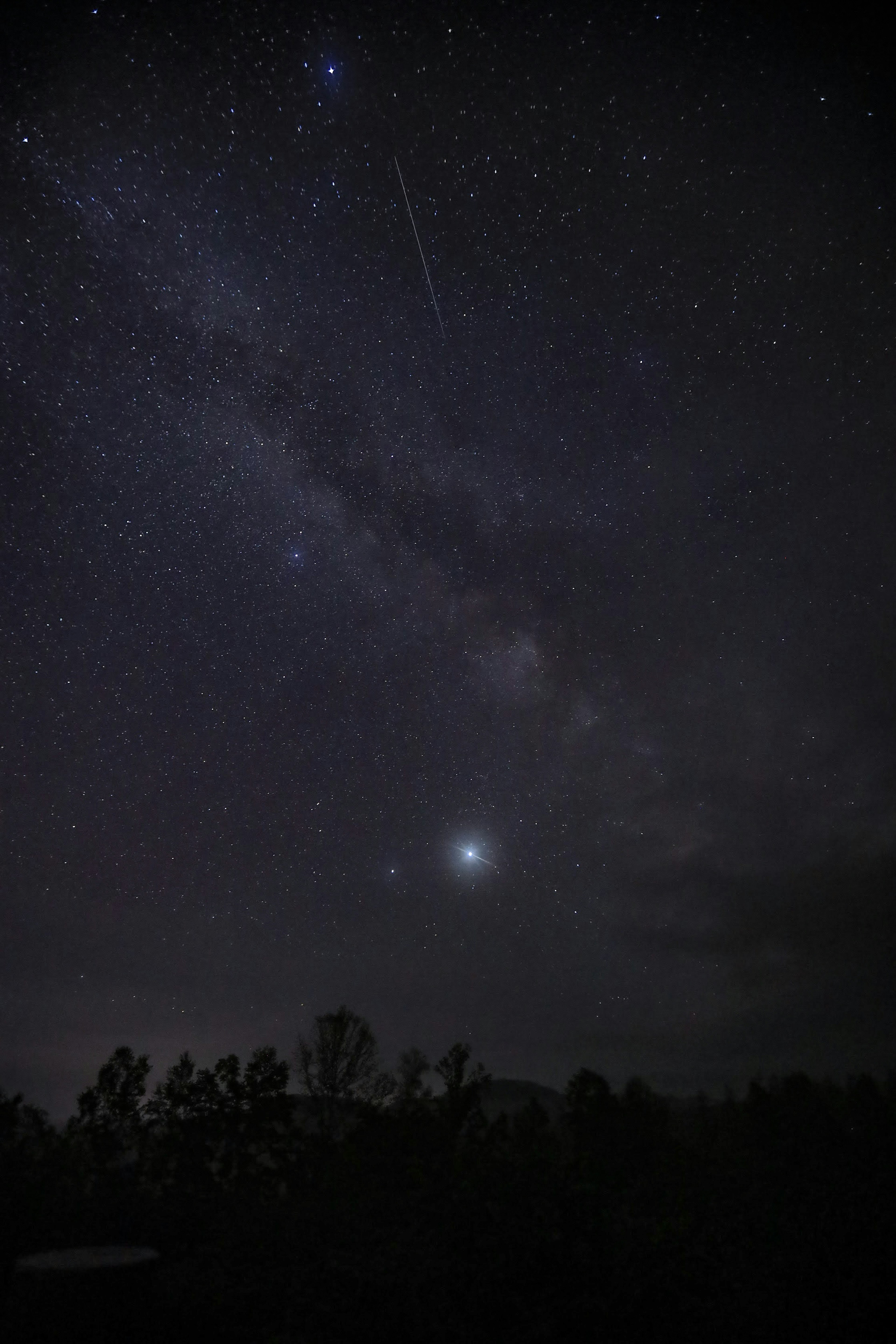 星空の写真に流れ星と天の川が見える