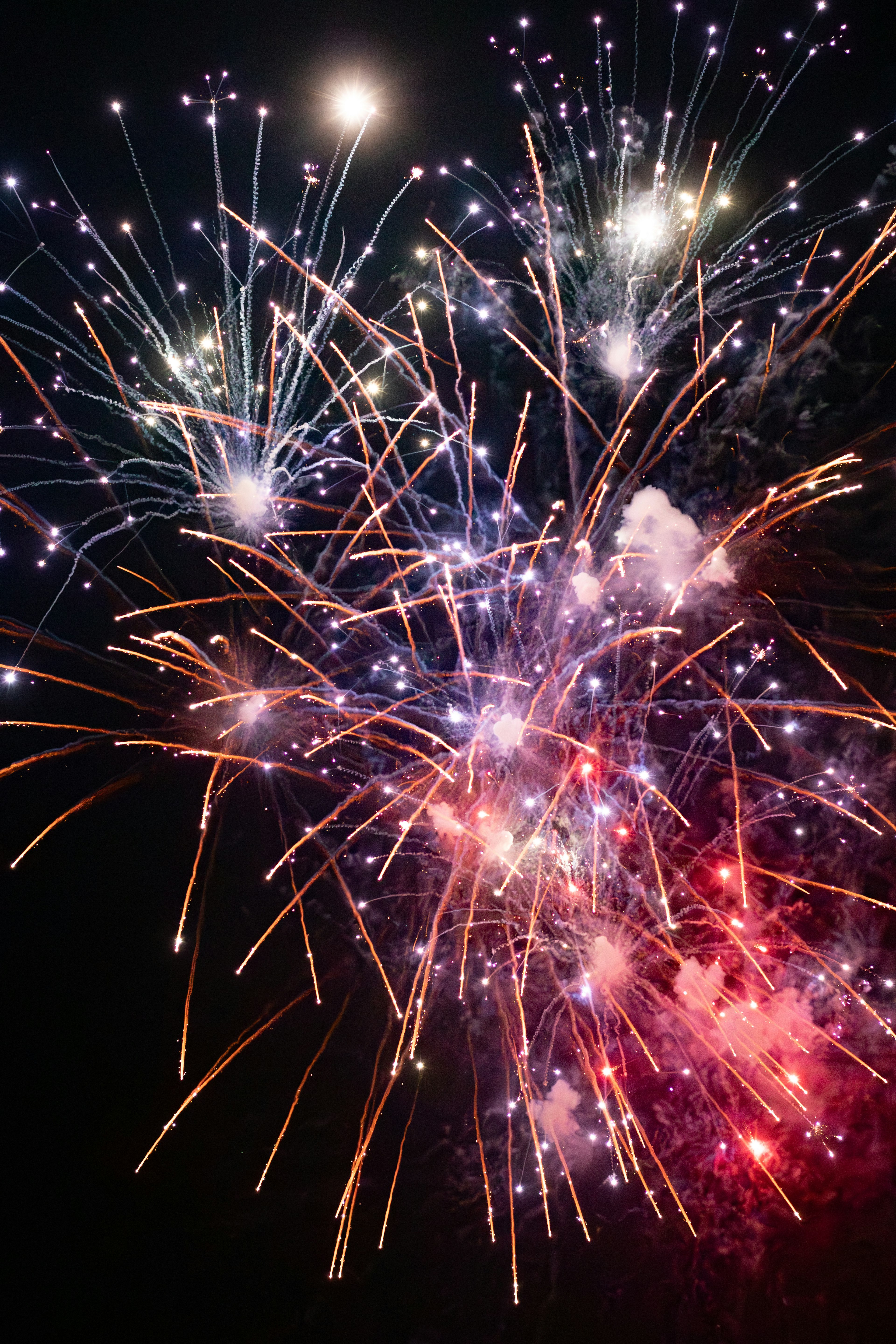 Fuochi d'artificio colorati che esplodono nel cielo notturno