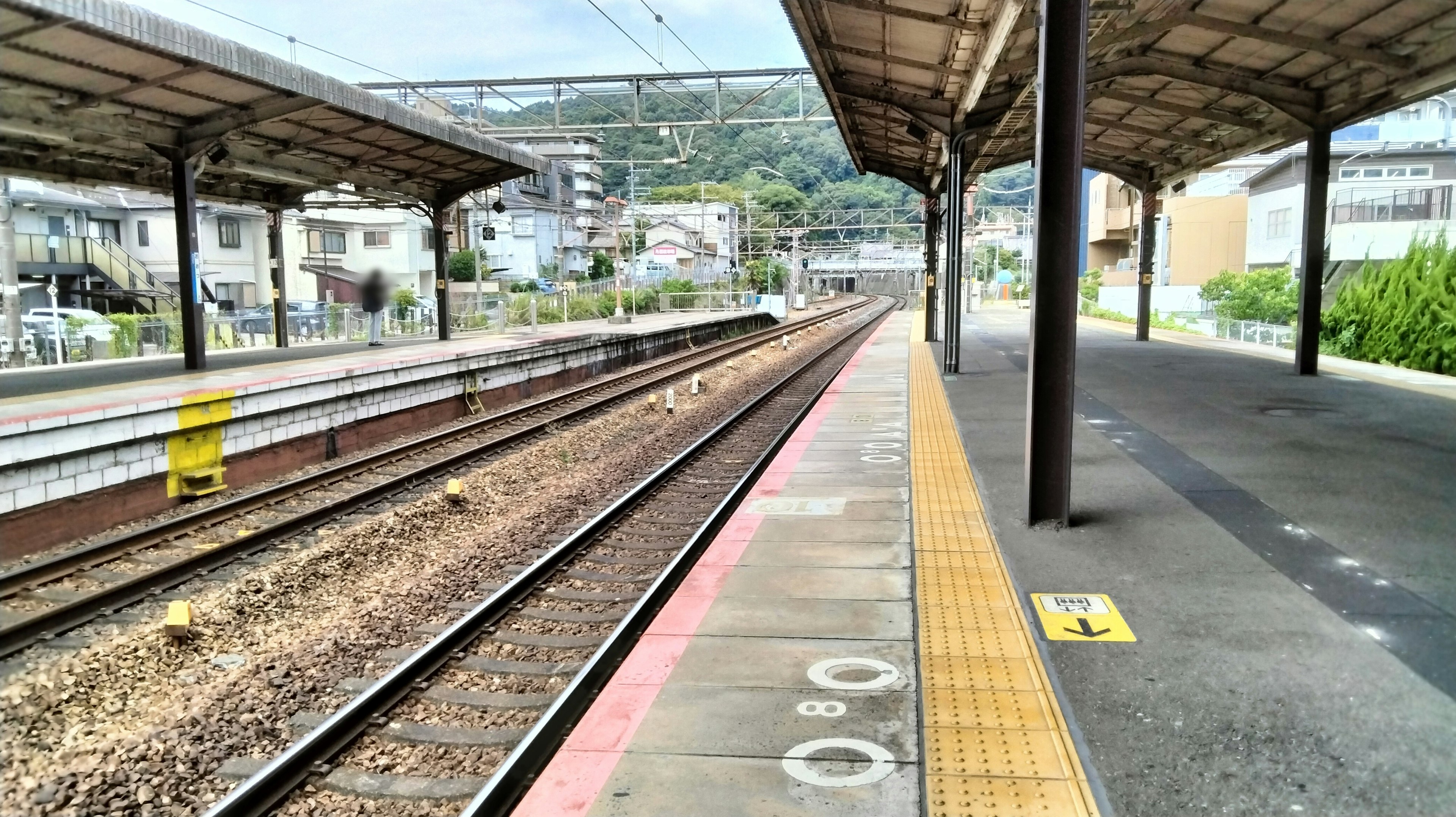 View of a train platform with railway tracks