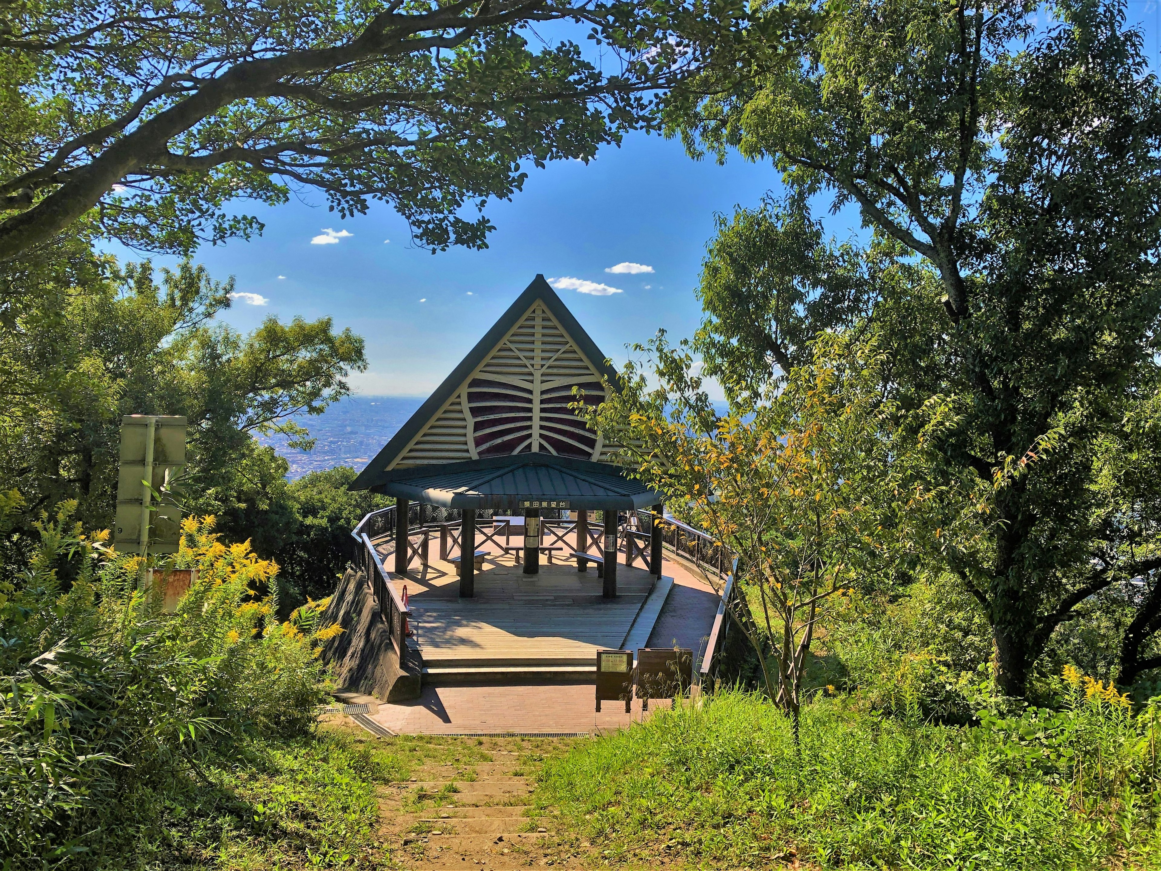 Scenic view of a gazebo surrounded by greenery