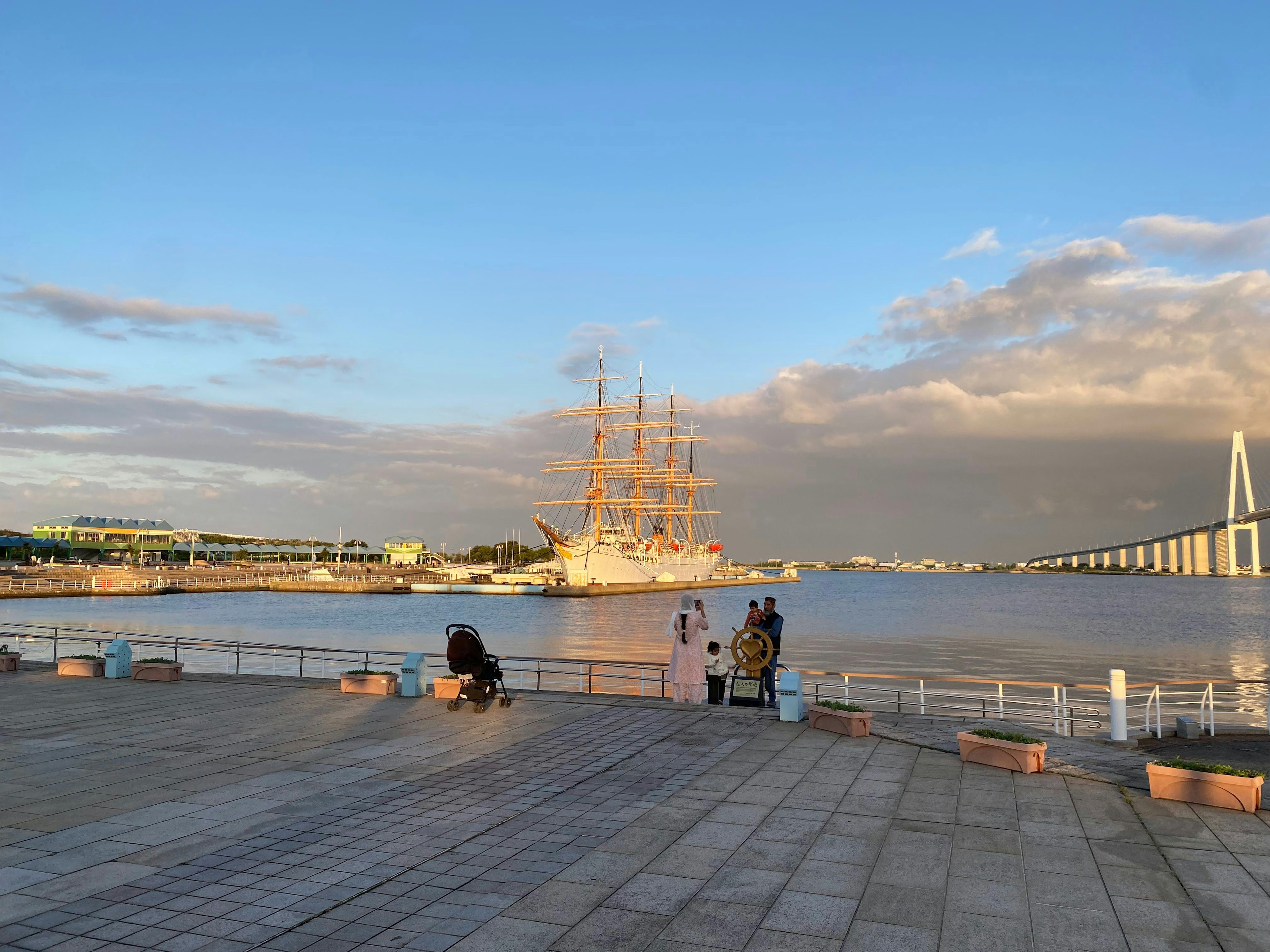 Sailing ship on the water with blue sky in the background