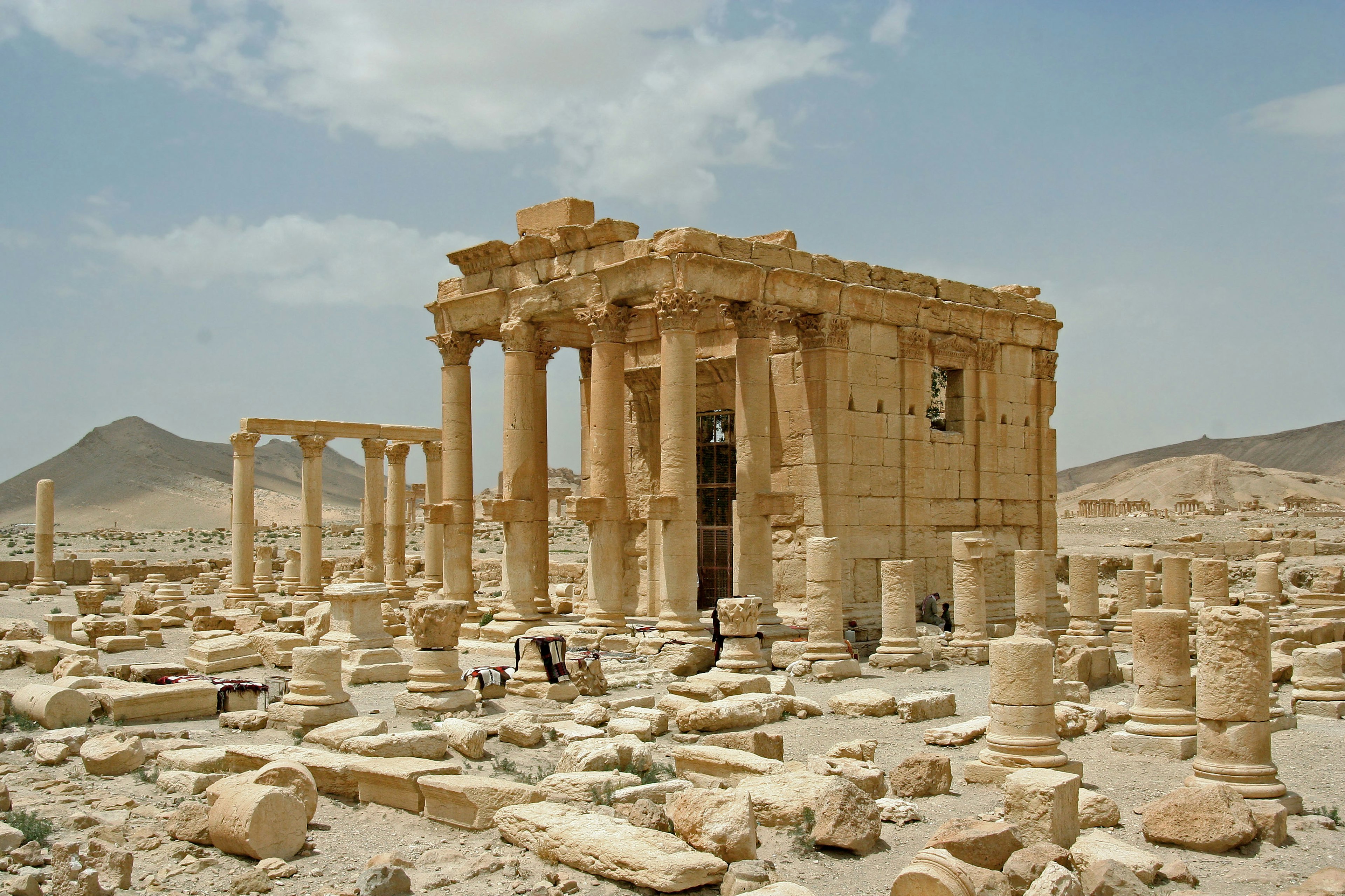 Ancient temple ruins in a barren landscape