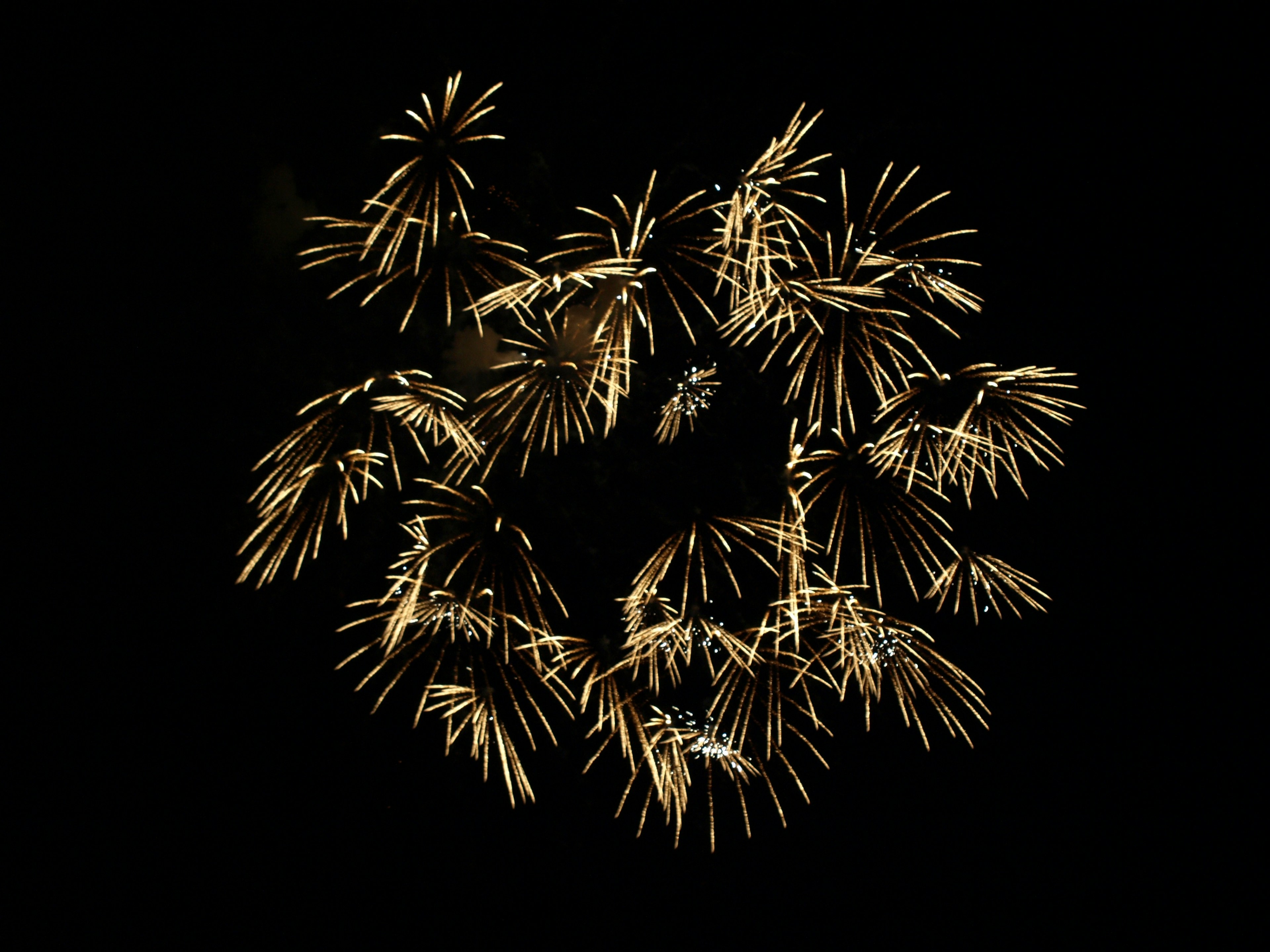 Patrón de fuegos artificiales dorados sobre fondo negro